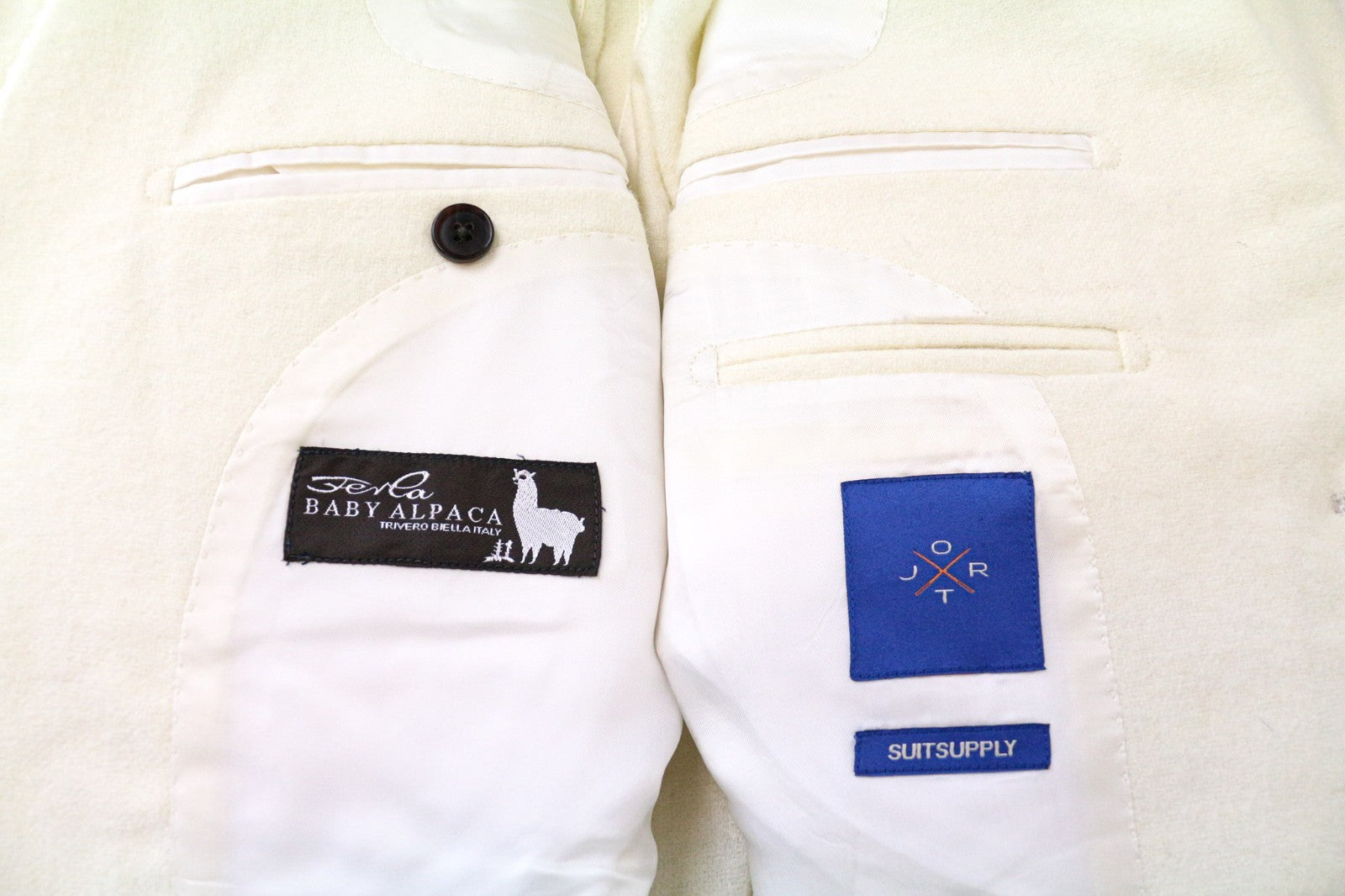 SUITSUPPLY Jort Men's UK38R Off-White Alpaca Wool Suit 2-Piece Slim Half-Lined