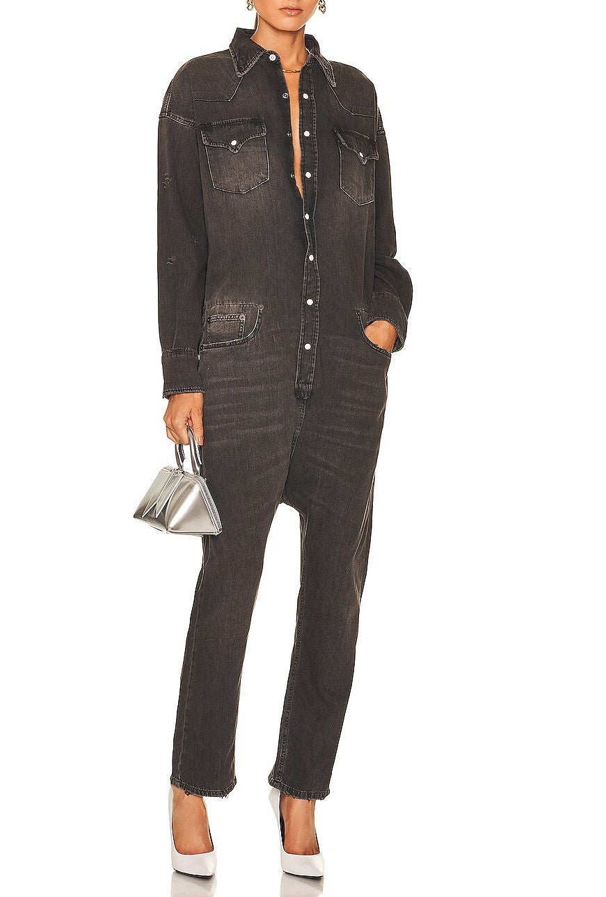 R13 kaubojiškas moteriškas kombinezonas M Elmore juodas išblukęs drabužių dizainas didelis dydis RMK 1699 € 