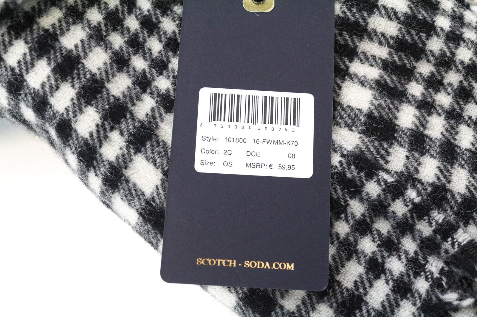 SCOTCH & SODA Ams Couture Men's OS White Black Pattern Wool Blend Scarf