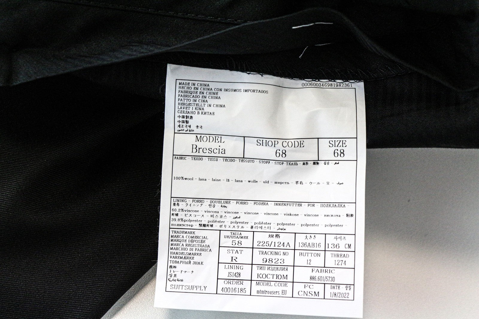 SUITSUPPLY Brescia Men's UK58R Black Wool Trousers Pleated Front Fully Lined