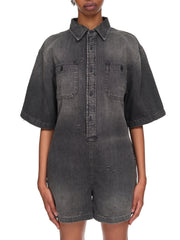 R13 Freddy kaubojiški moteriški marškinėliai su romperiu M Elmore juodi tekstiliniai marškinėliai su išblukusia danga RRP 799 € 