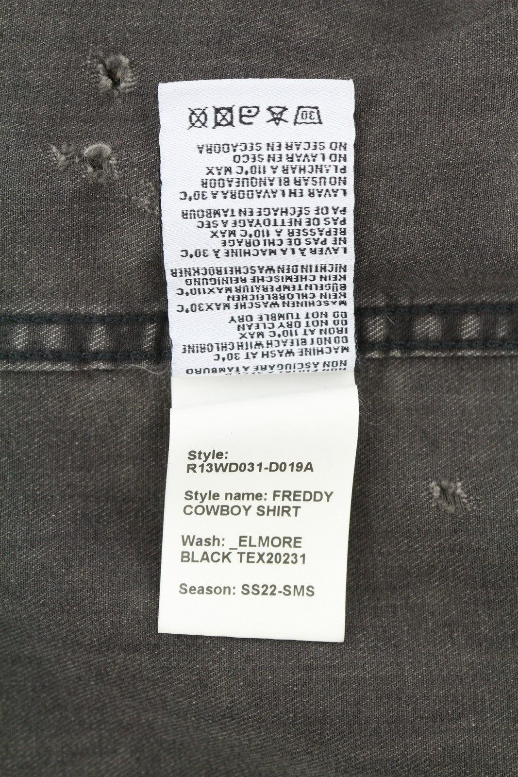 R13 Freddy kaubojiški moteriški marškinėliai su romperiu M Elmore juodi tekstiliniai marškinėliai su išblukusia danga RRP 799 € 