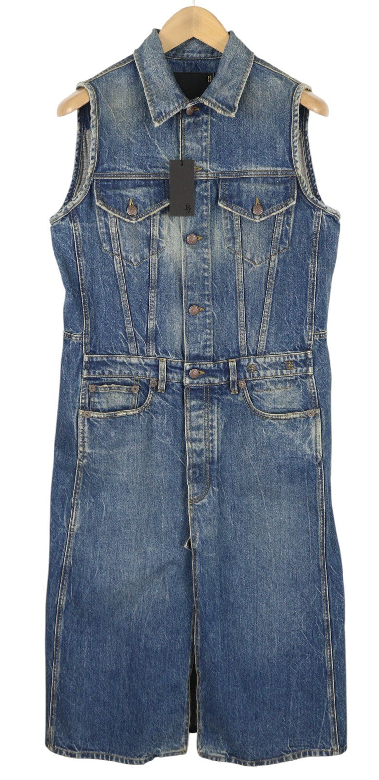 R13 Nico sunkvežimio tipo paltas moteriška suknelė M mėlyno džinso spalvos su išblukusiomis sagomis Kelly Tex RRP 899 € 