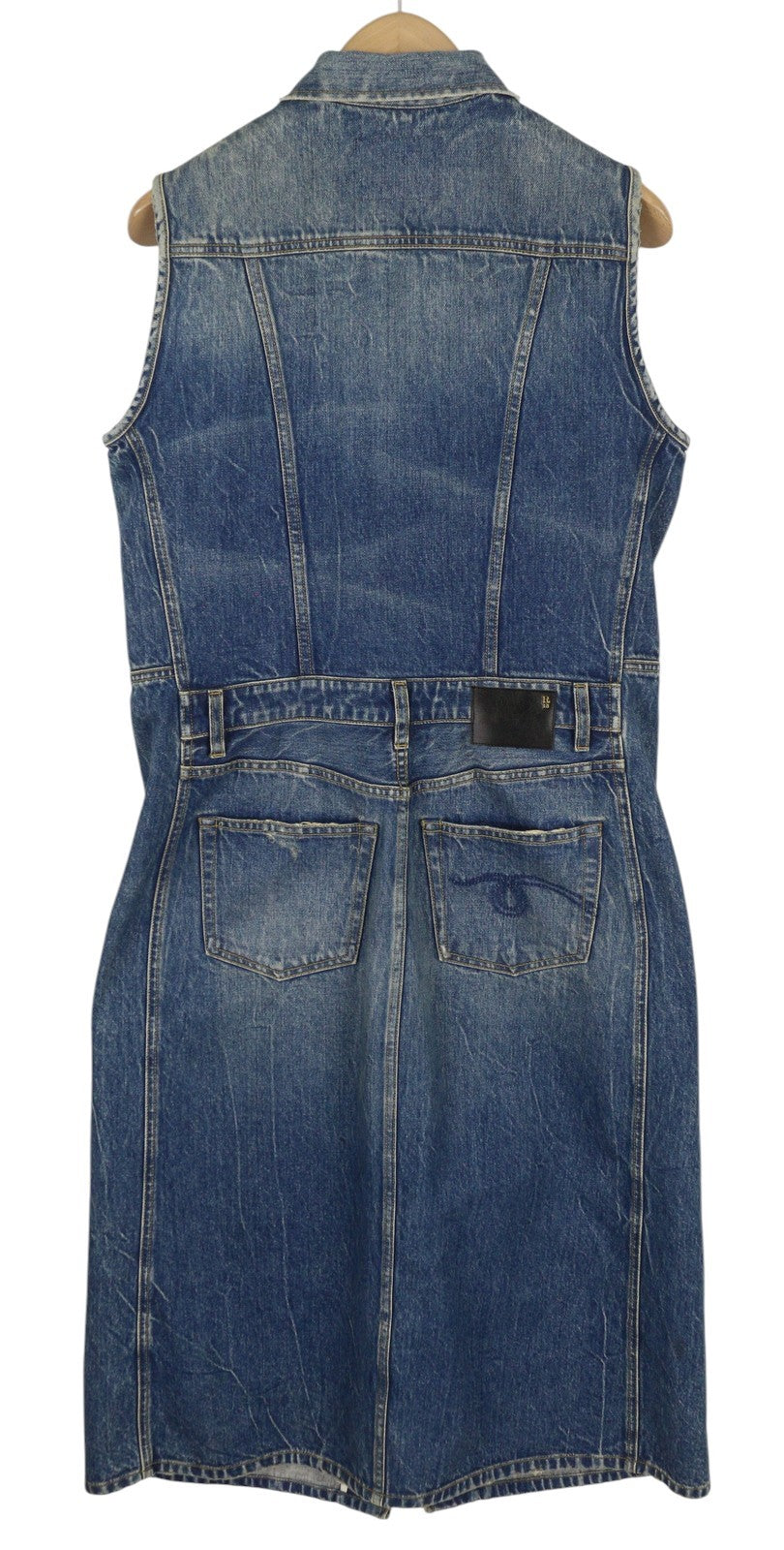 R13 Nico sunkvežimio tipo paltas moteriška suknelė M mėlyno džinso spalvos su išblukusiomis sagomis Kelly Tex RRP 899 € 