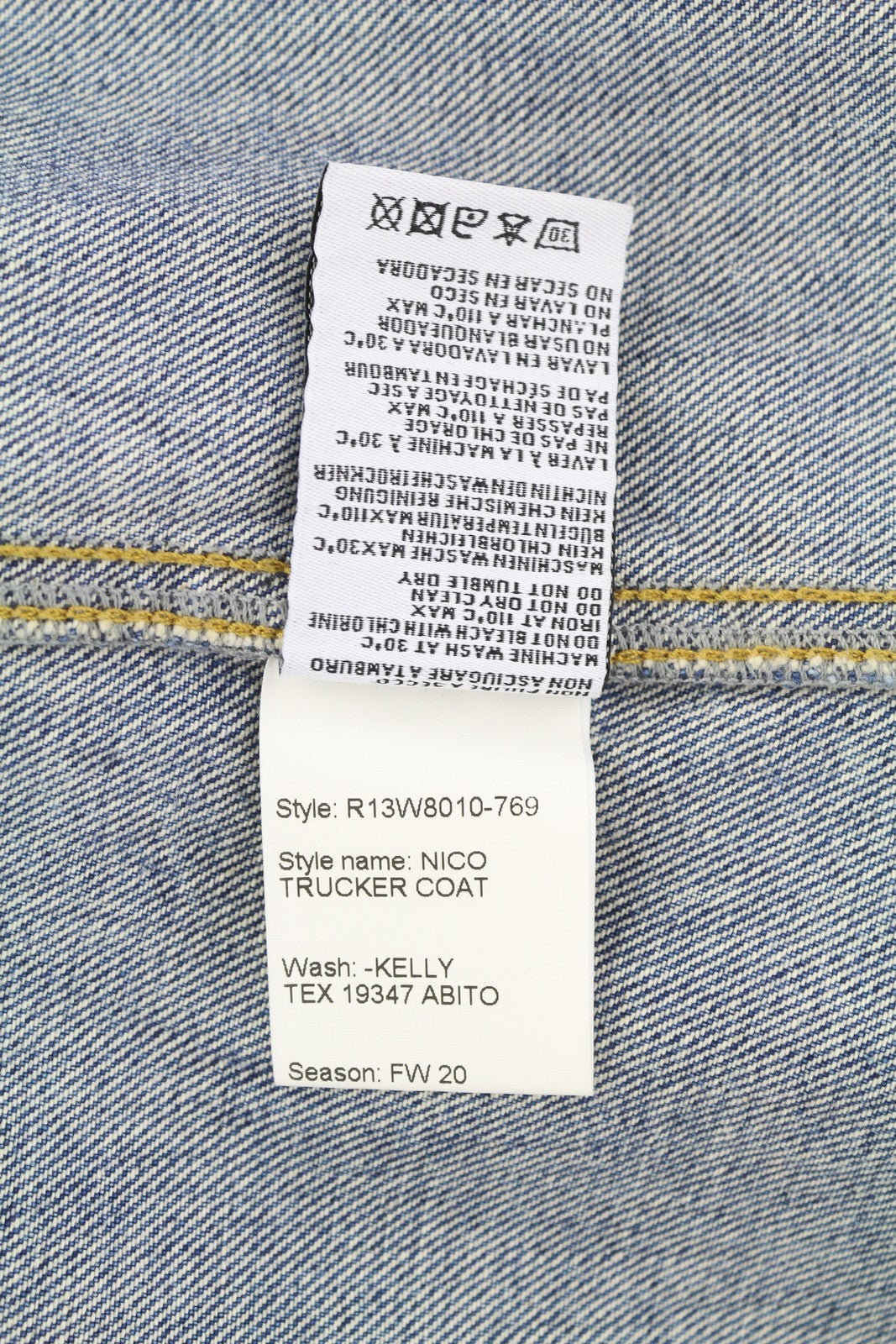 R13 Nico sunkvežimio tipo paltas moteriška suknelė M mėlyno džinso spalvos su išblukusiomis sagomis Kelly Tex RRP 899 € 