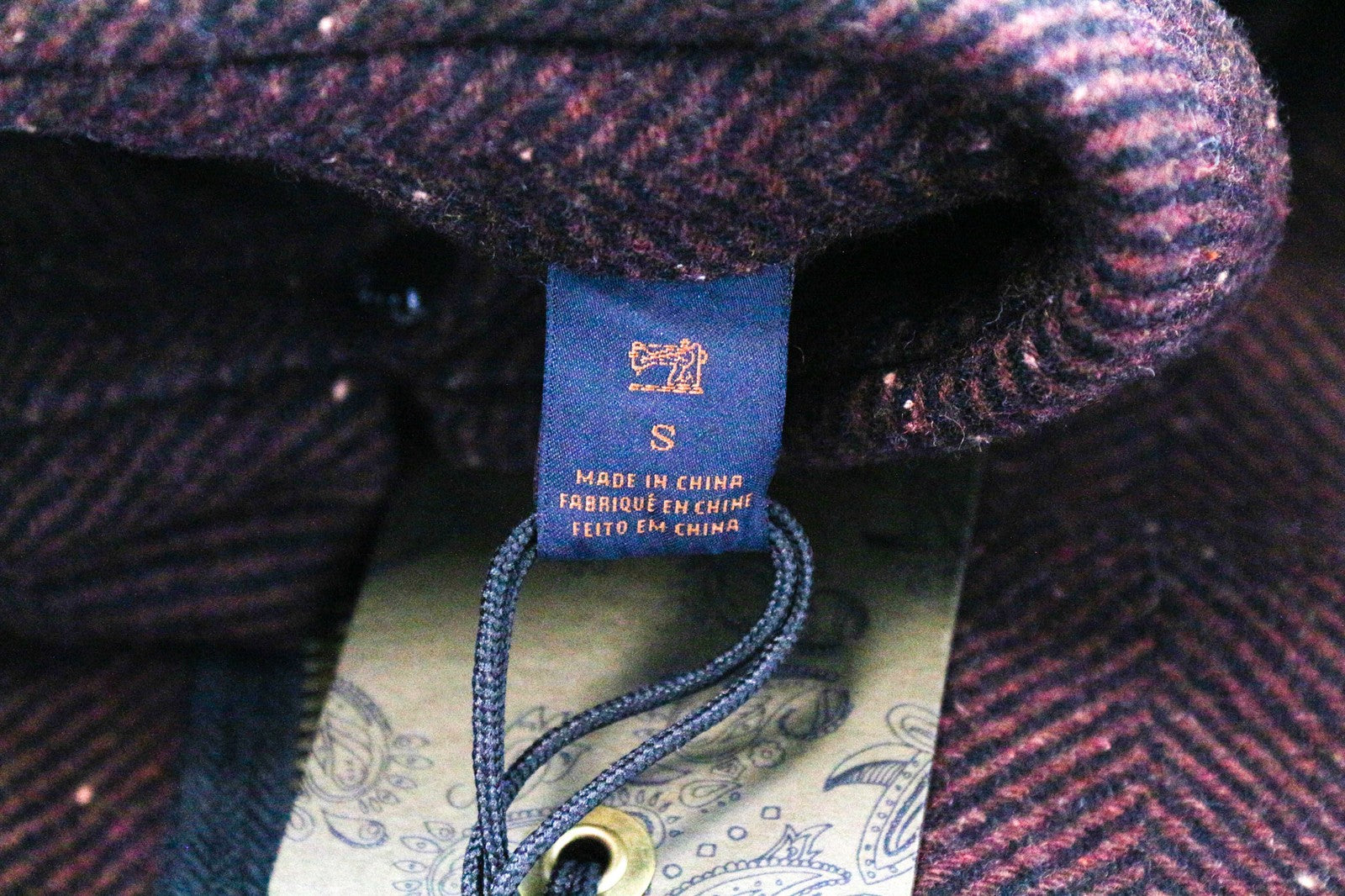 SCOTCH &amp; SODA vyriški marškinėliai su ruda, violetine vilnos mišinio rašto striuke S dydžio 