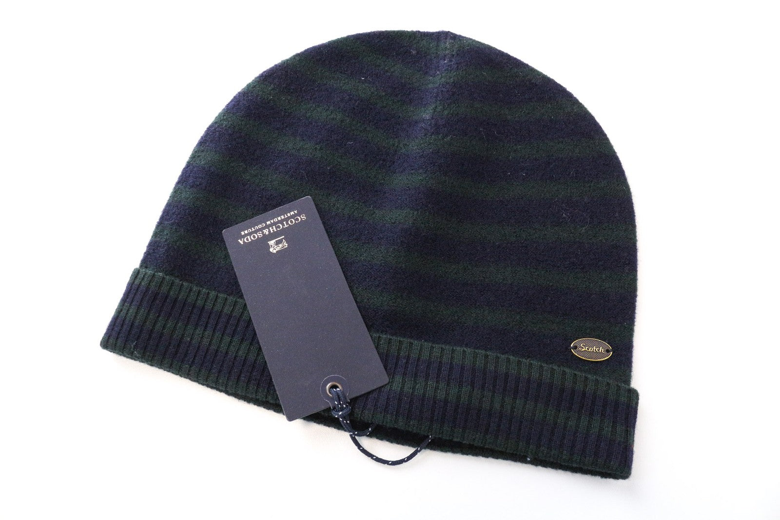 SCOTCH & SODA Ams Couture Men's OS Blue Green Stripe Wool Beanie Winter Hat