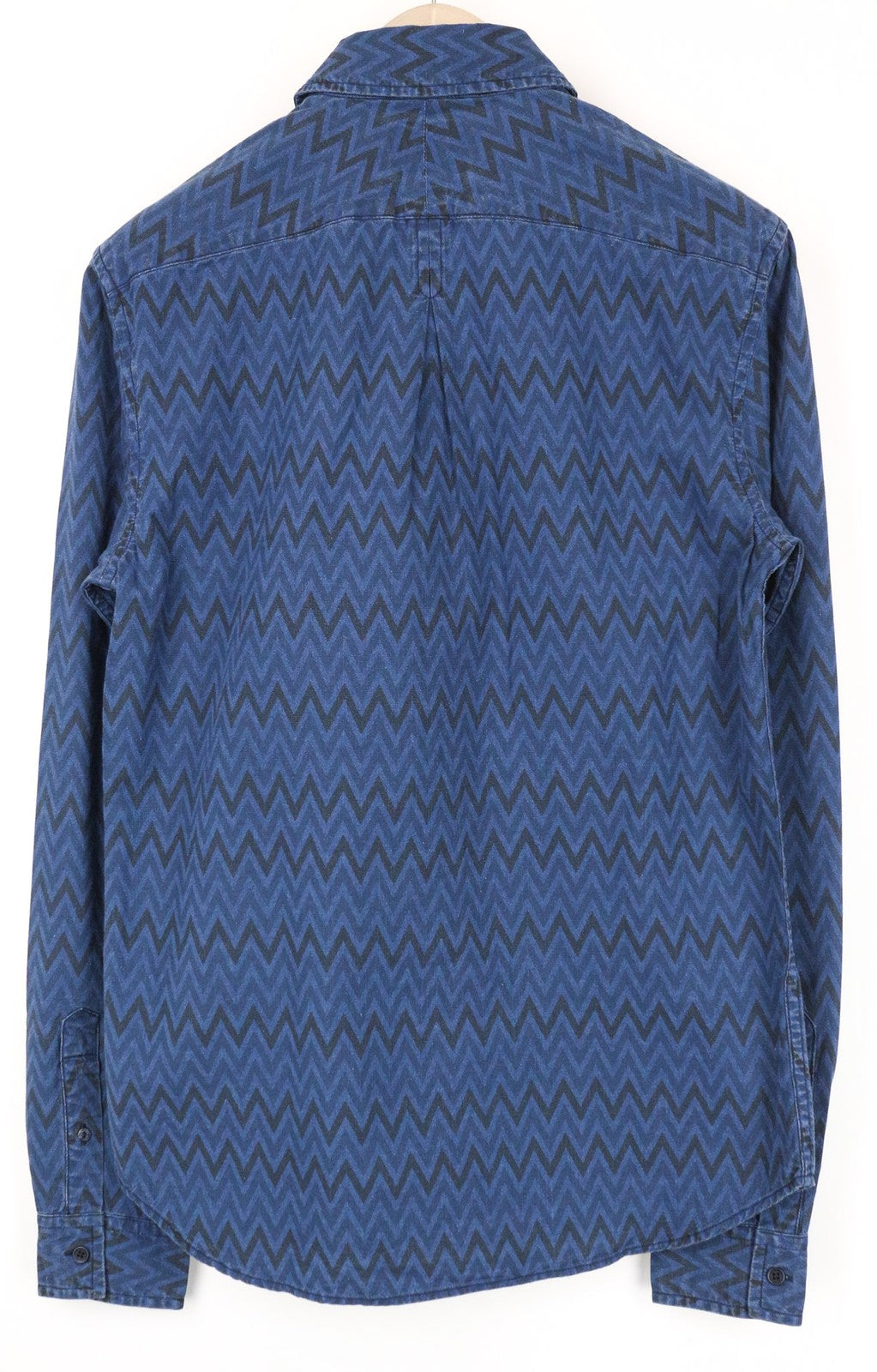 SCOTCH &amp; SODA Ams Blauw vyriški M mėlyno medvilninio rašto džinsinio stiliaus marškiniai