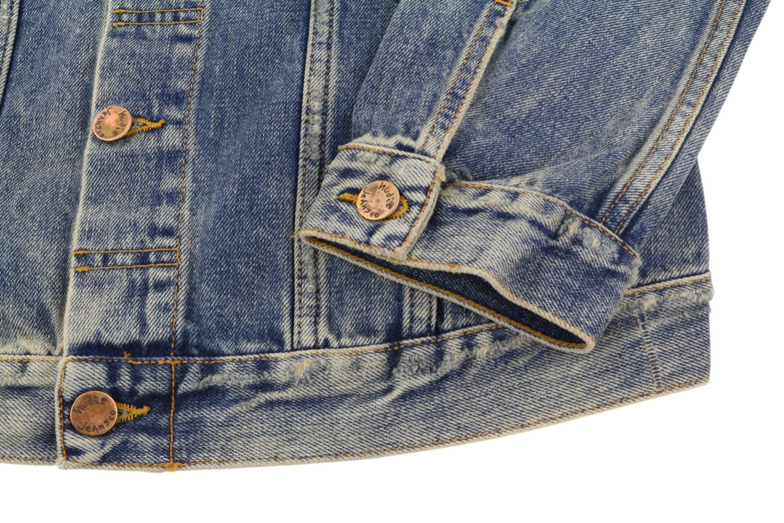 NUDIE JEANS Men Jacket M Denim Blue Faded Washed Button-Up Neck Casual