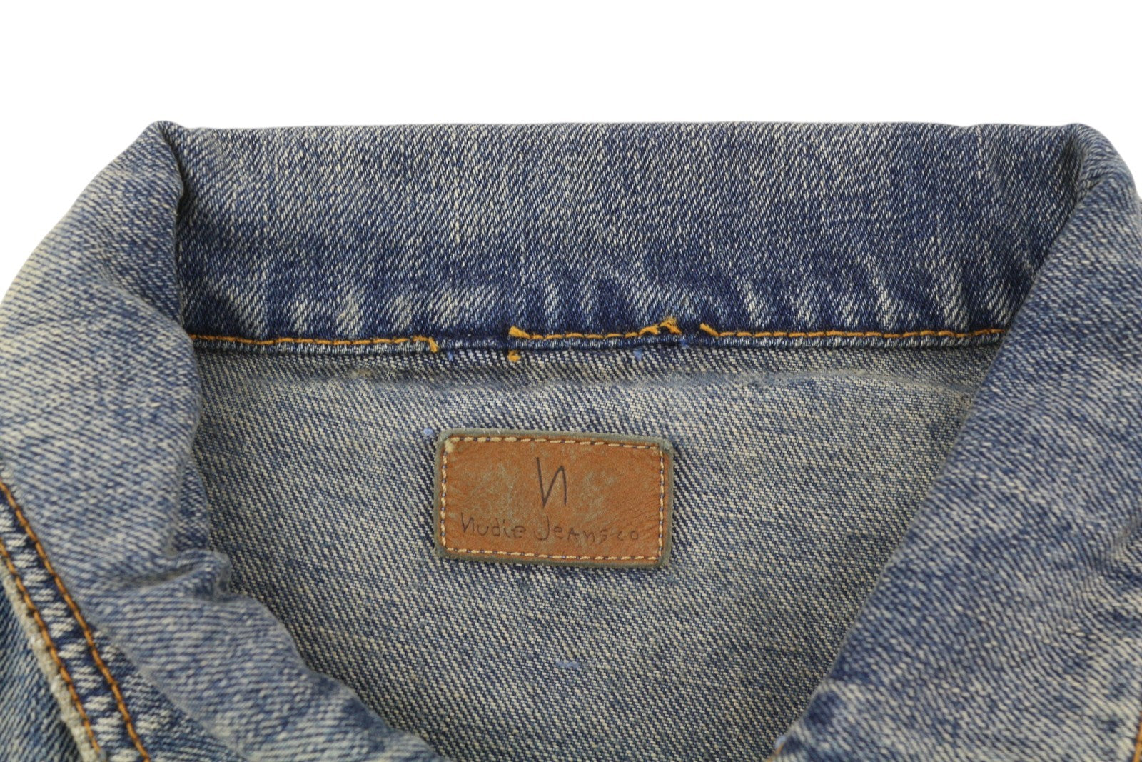 NUDIE JEANS Men Jacket M Denim Blue Faded Washed Button-Up Neck Casual