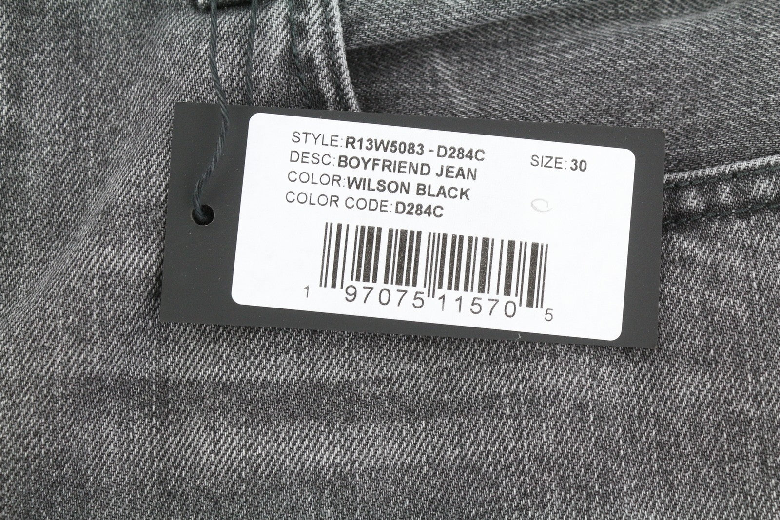 R13 Boyfriend moteriški džinsai, 30 Wilson juodi, išblukinti, nuplauti, trumpinti iki kulkšnies, SS25 