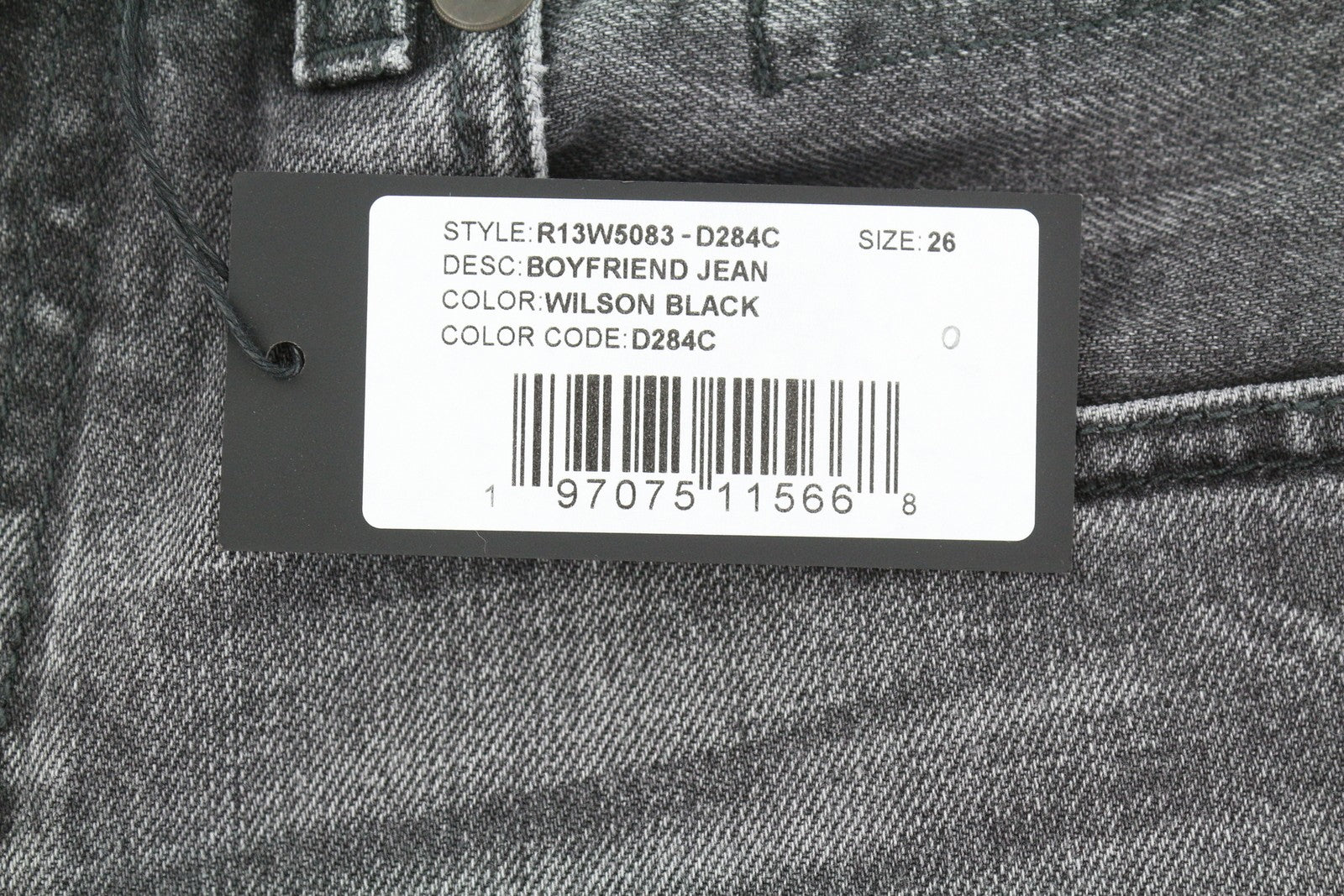 R13 Boyfriend moteriški džinsai 26 Wilson juodi išblukinti skalbti iki kulkšnių SS25 