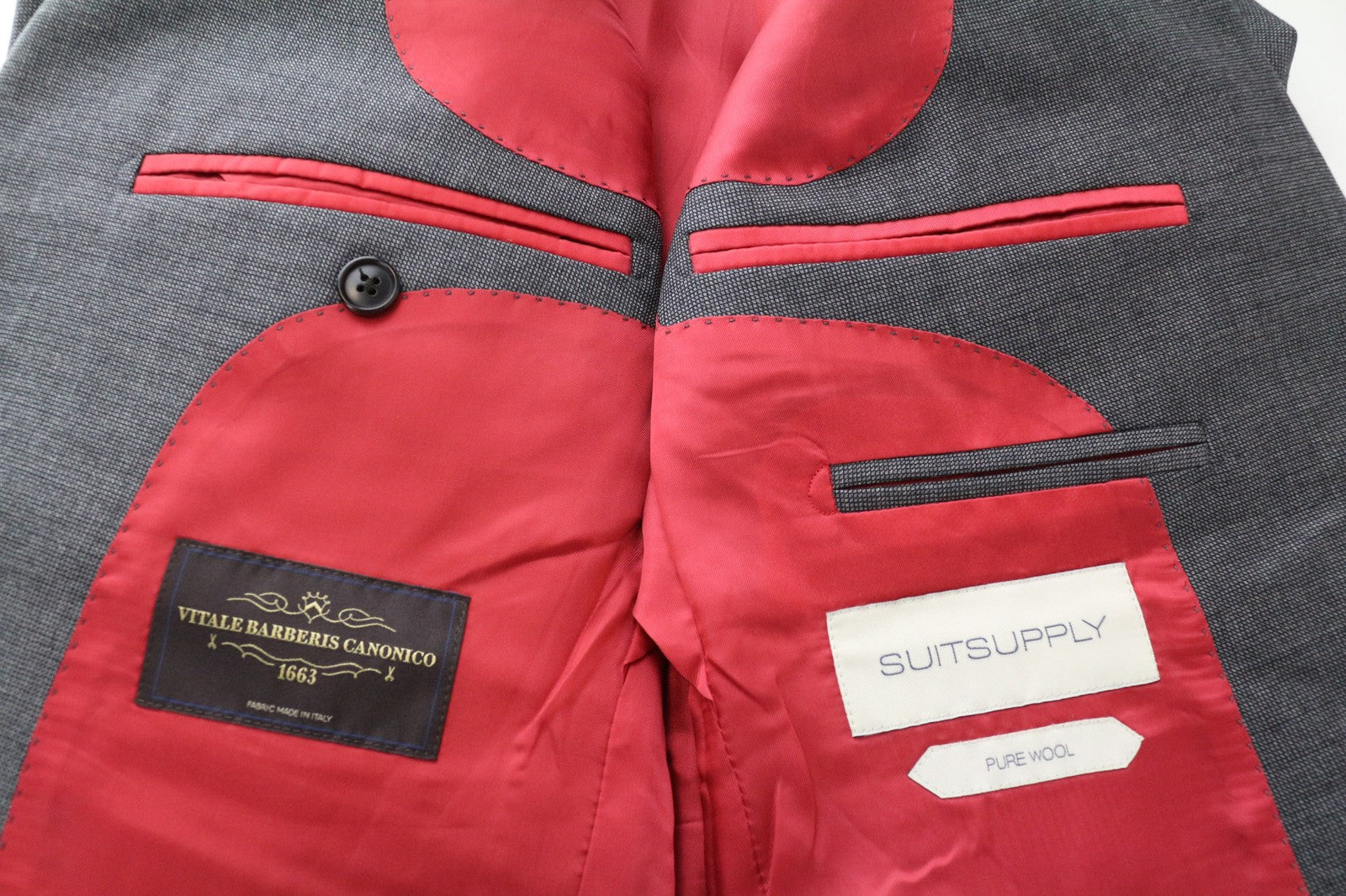 SUITSUPPLY Sienna vyriškas pilkas languotas vilnonis švarkas su melanžu, klasikinio stiliaus, UK38R 