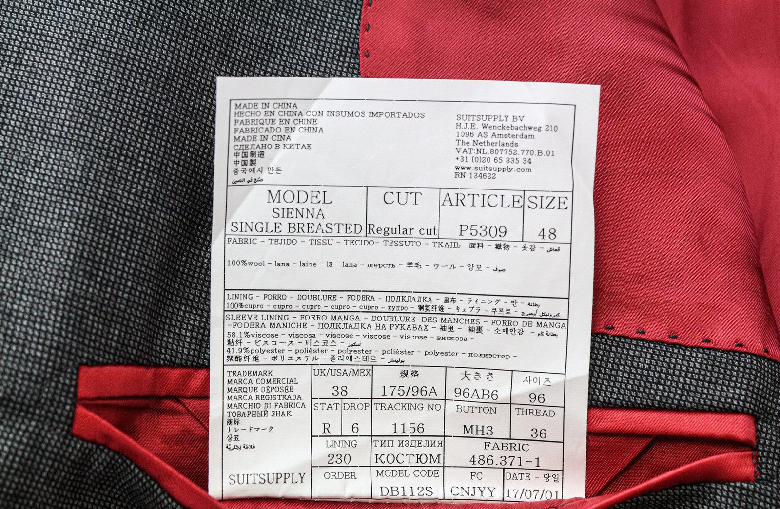 SUITSUPPLY Sienna vyriškas pilkas languotas vilnonis švarkas su melanžu, klasikinio stiliaus, UK38R 