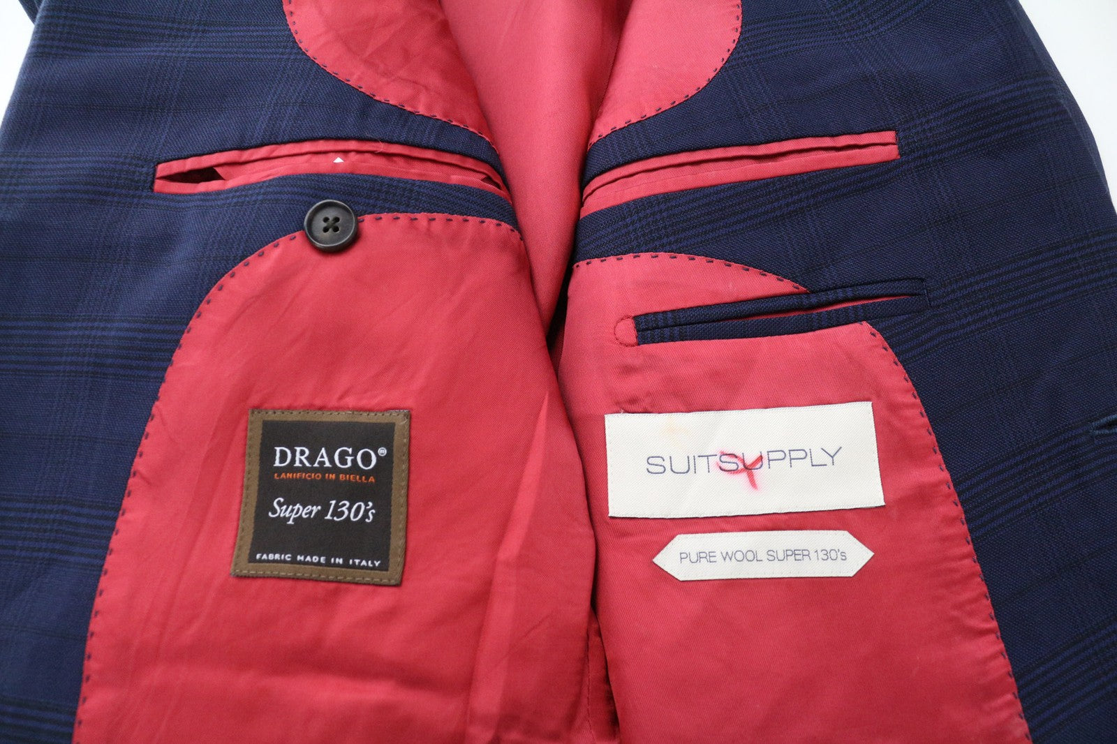 SUITSUPPLY Sienna Men's UK34R Blue Glen Check Wool S130s Slim Straight Blazer