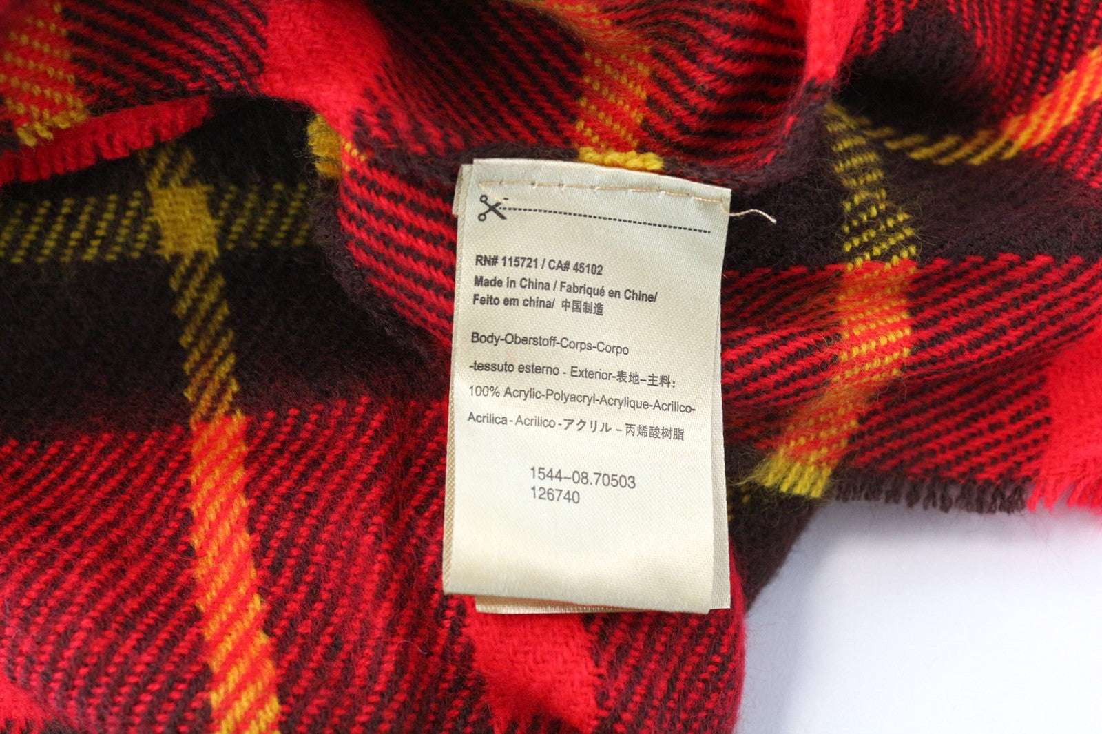 SCOTCH SHRUNK Boys OS Red Yellow Check Scarf with Tassel Fringe
