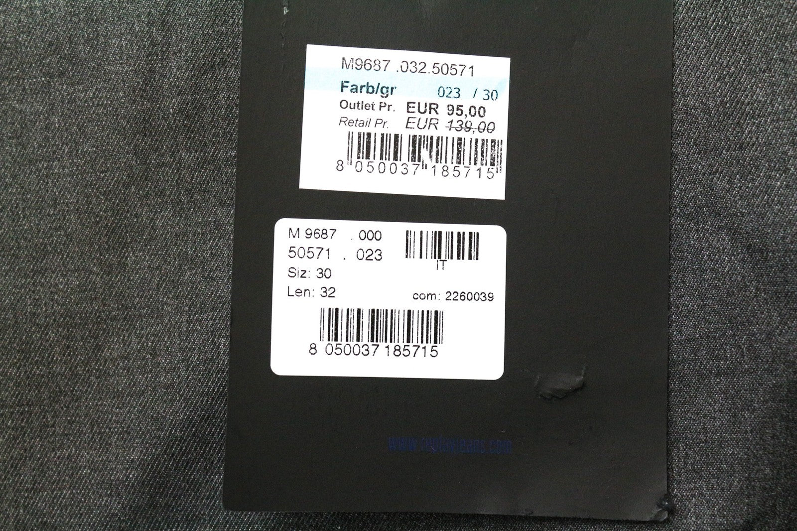 REPLAY Men's W30/L32 Grey Stretch Trousers Slim Flat-Front Formal