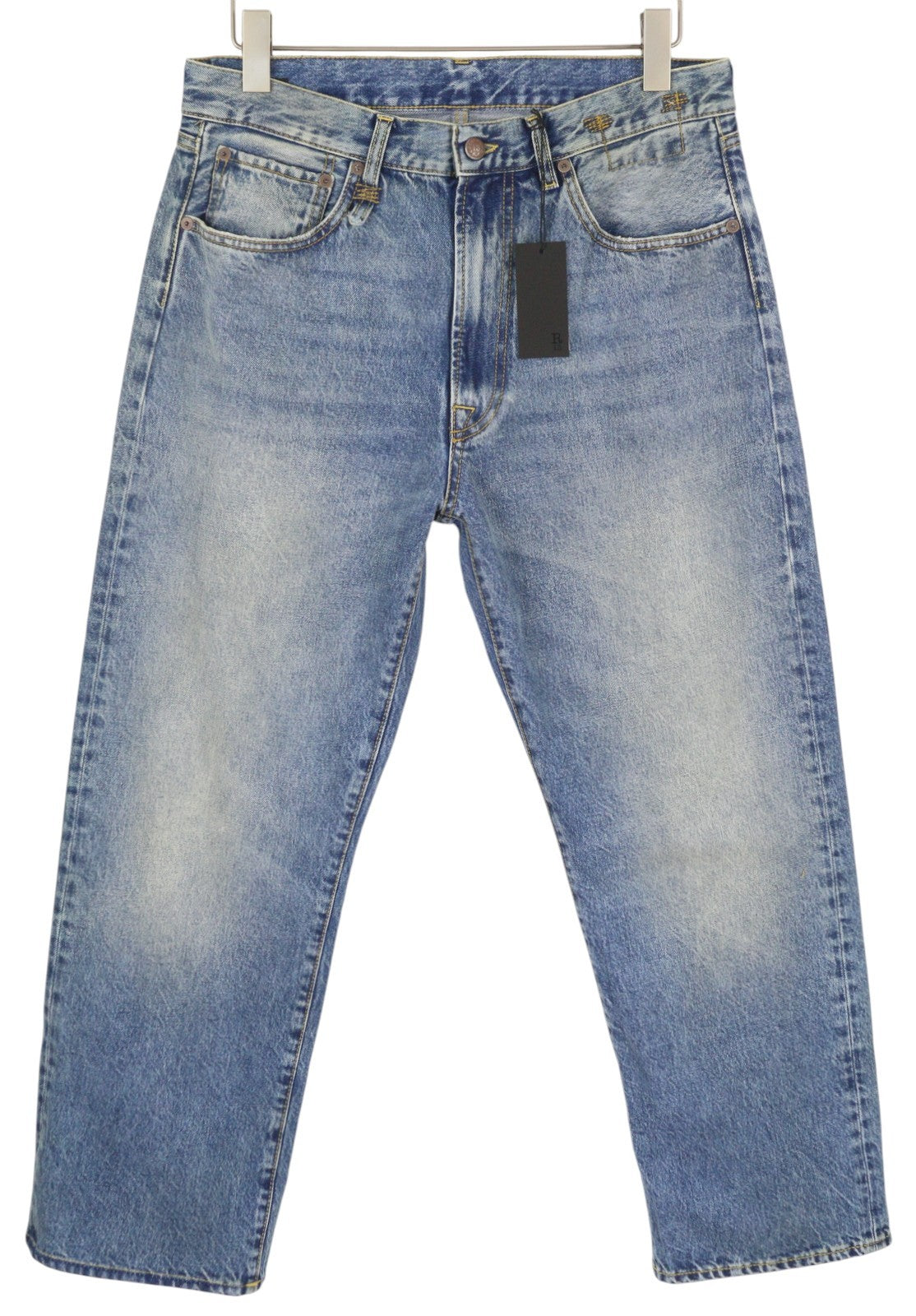 R13 Cuffed X-BF vyriški džinsai, 33 Jasper, iki kulkšnies, užtrauktuku, skalbti, blukinti, SS25, mėlyni 