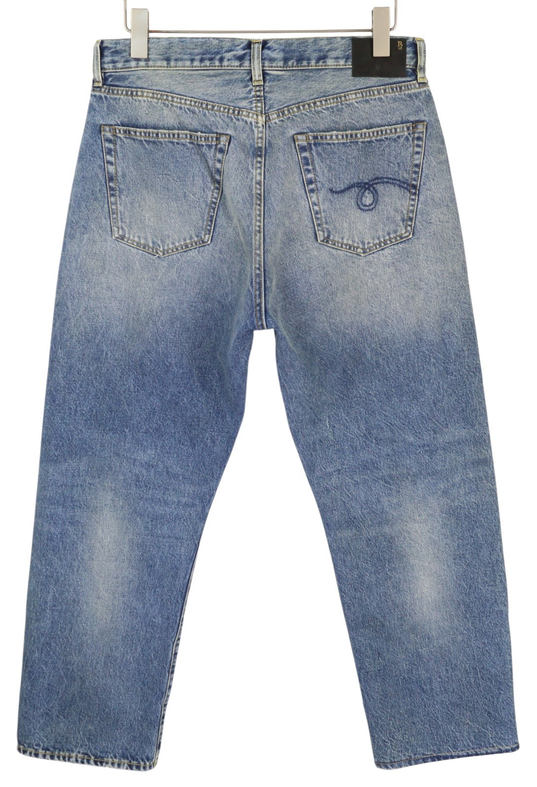 R13 Cuffed X-BF vyriški džinsai, 33 Jasper, iki kulkšnies, užtrauktuku, skalbti, blukinti, SS25, mėlyni 