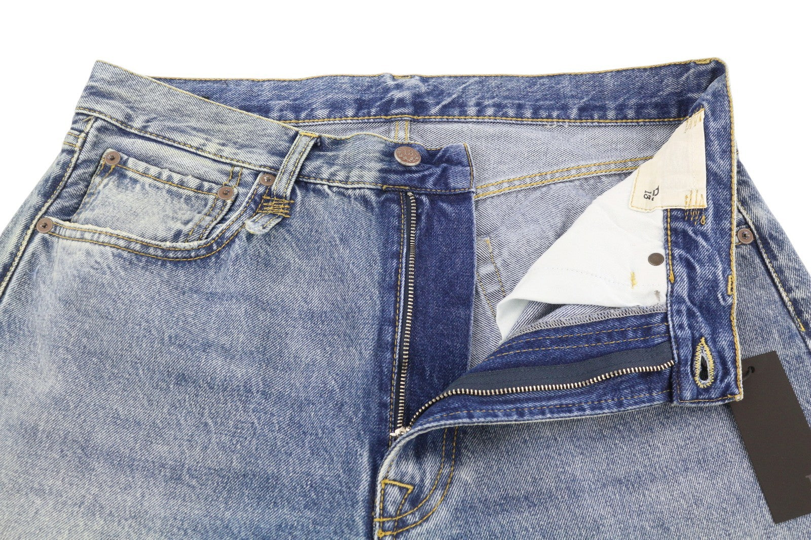 R13 Cuffed X-BF vyriški džinsai, 33 Jasper, iki kulkšnies, užtrauktuku, skalbti, blukinti, SS25, mėlyni 