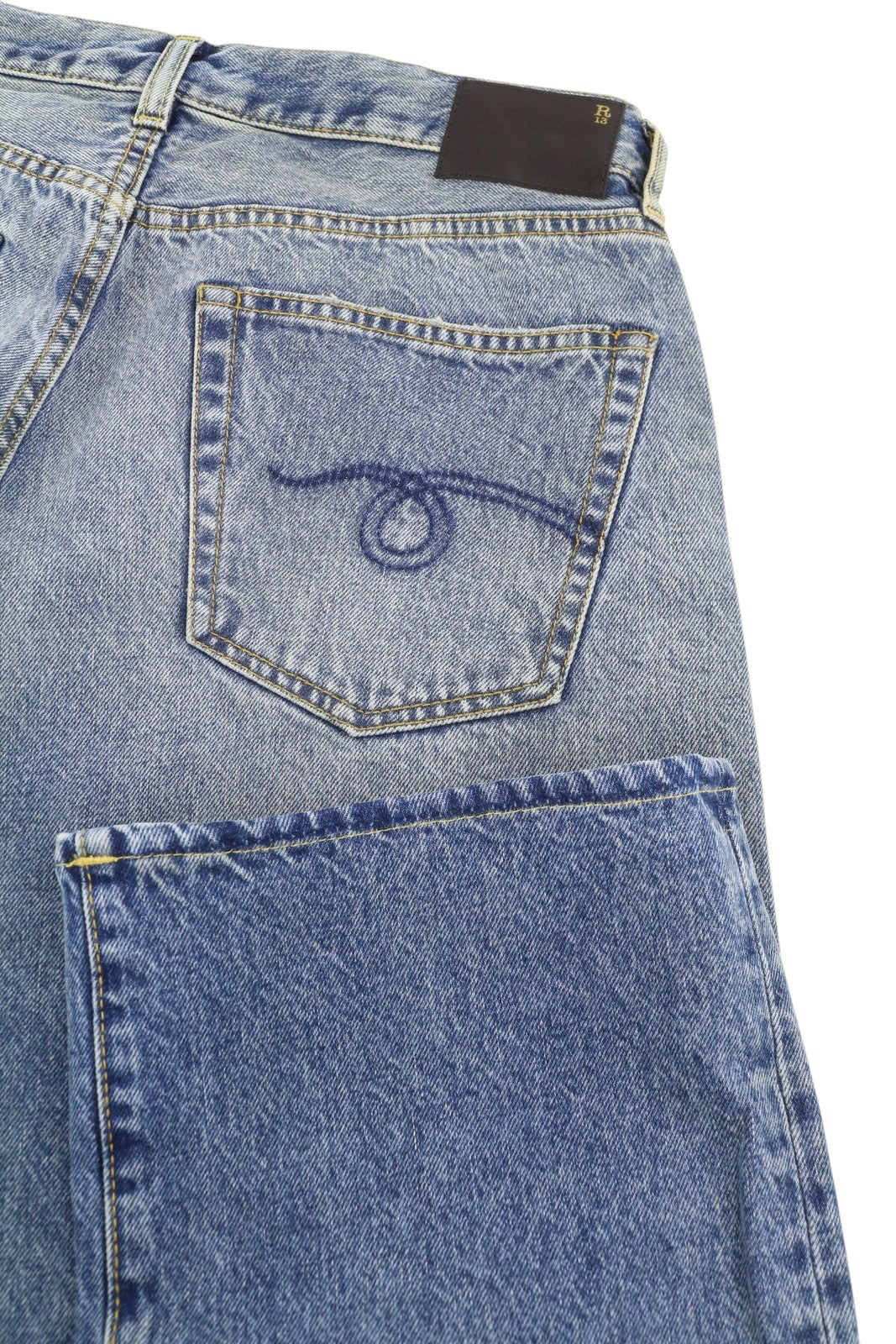 R13 Cuffed X-BF vyriški džinsai, 33 Jasper, iki kulkšnies, užtrauktuku, skalbti, blukinti, SS25, mėlyni 