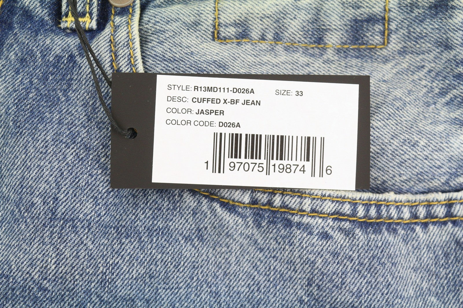 R13 Cuffed X-BF vyriški džinsai, 33 Jasper, iki kulkšnies, užtrauktuku, skalbti, blukinti, SS25, mėlyni 