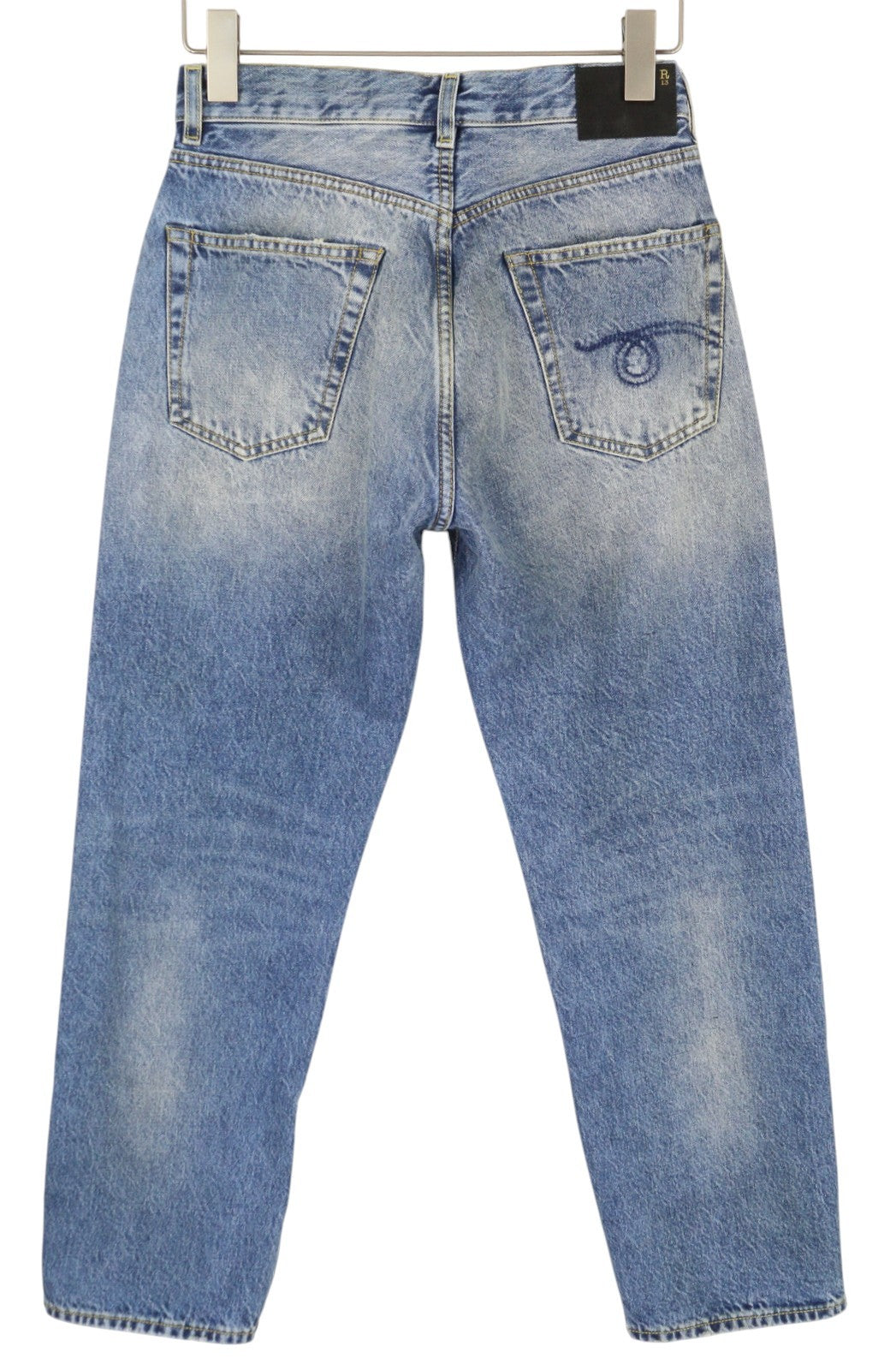 R13 Cuffed X-BF moteriški džinsai su rankogaliais 23 Jasper Ankle užtrauktuku, skalbti, blukinti, SS25 mėlyni 