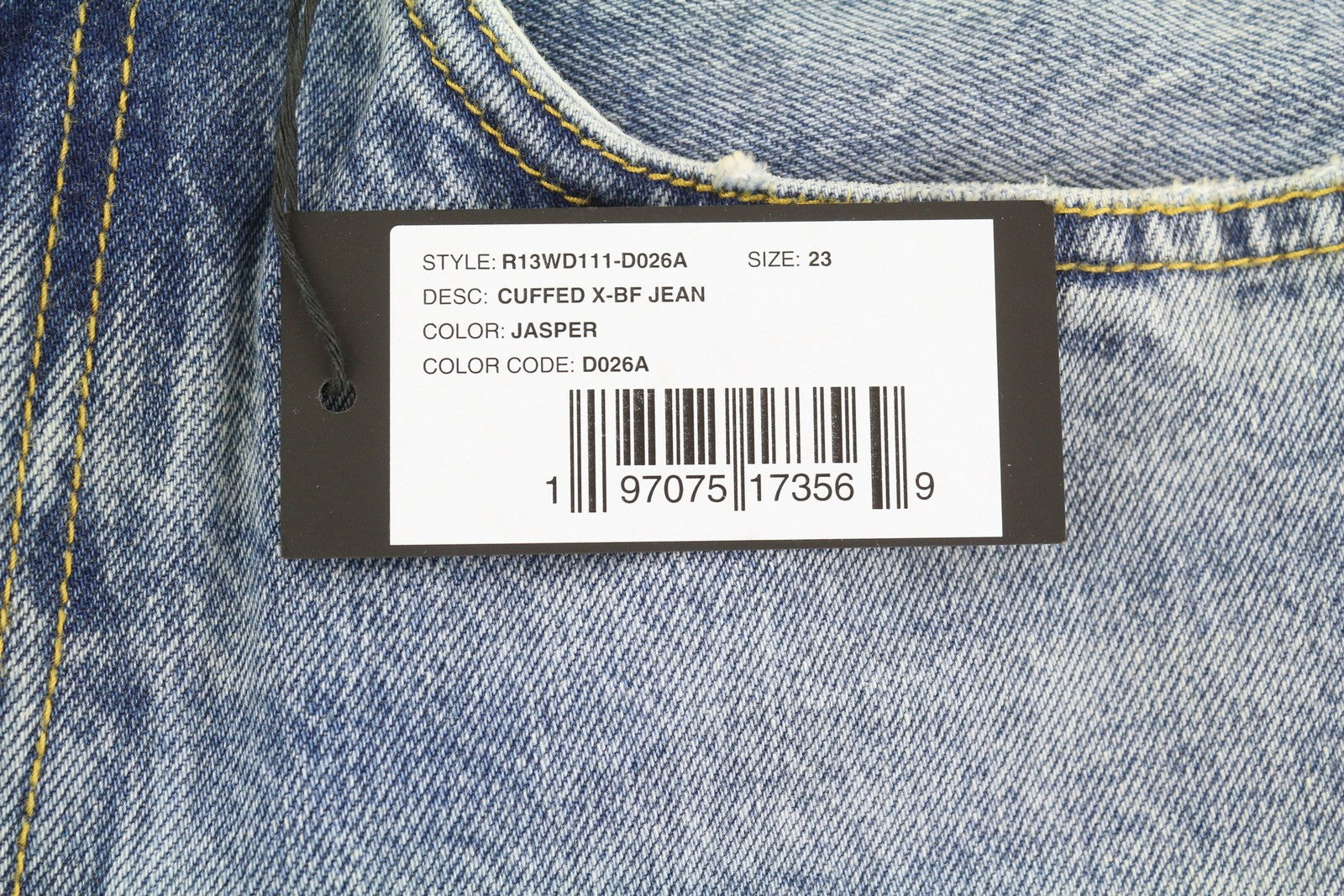 R13 Cuffed X-BF moteriški džinsai su rankogaliais 23 Jasper Ankle užtrauktuku, skalbti, blukinti, SS25 mėlyni 