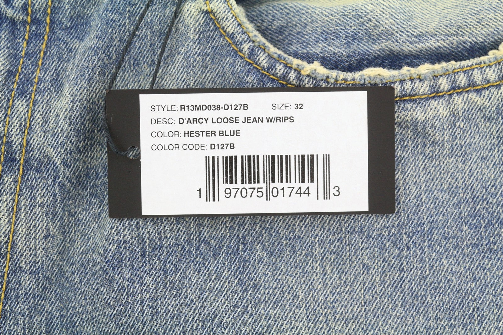 R13 D'Arcy laisvi moteriški džinsai, 32, mėlyni, su įplyšimais, išblukusi mėlyna spalva. 
