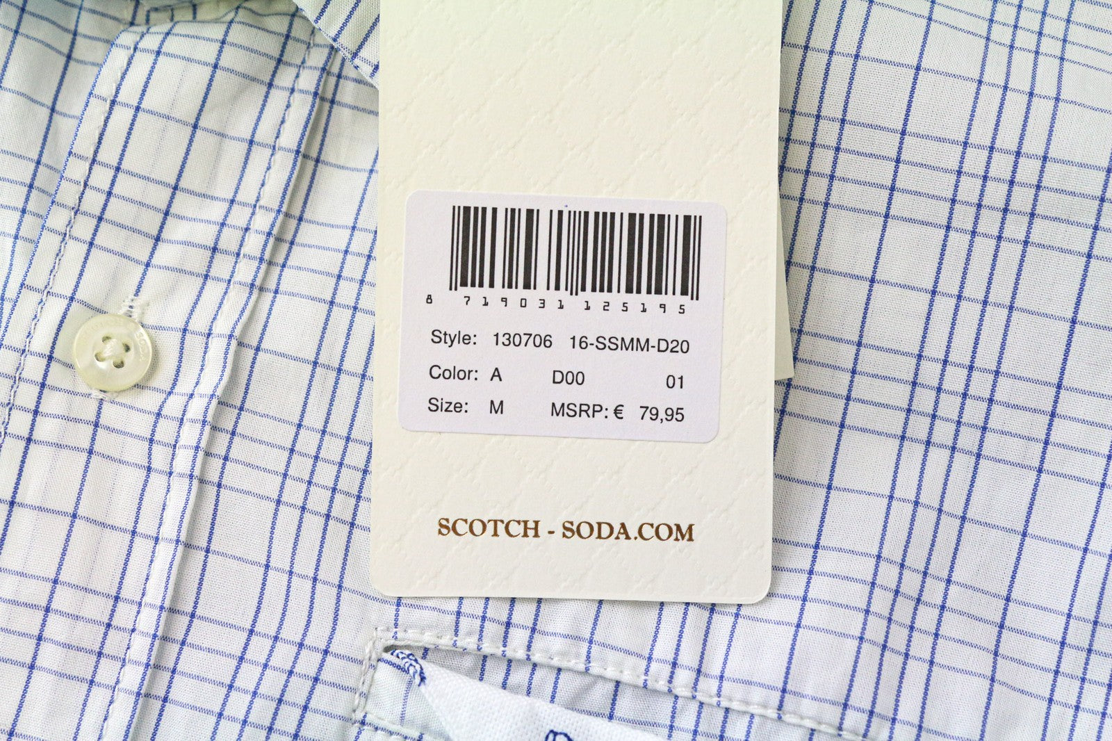 SCOTCH &amp; SODA vyriški šviesiai mėlyni languoti medvilniniai marškiniai su melanžo raštu, ploni su sagomis užsegami M dydžio