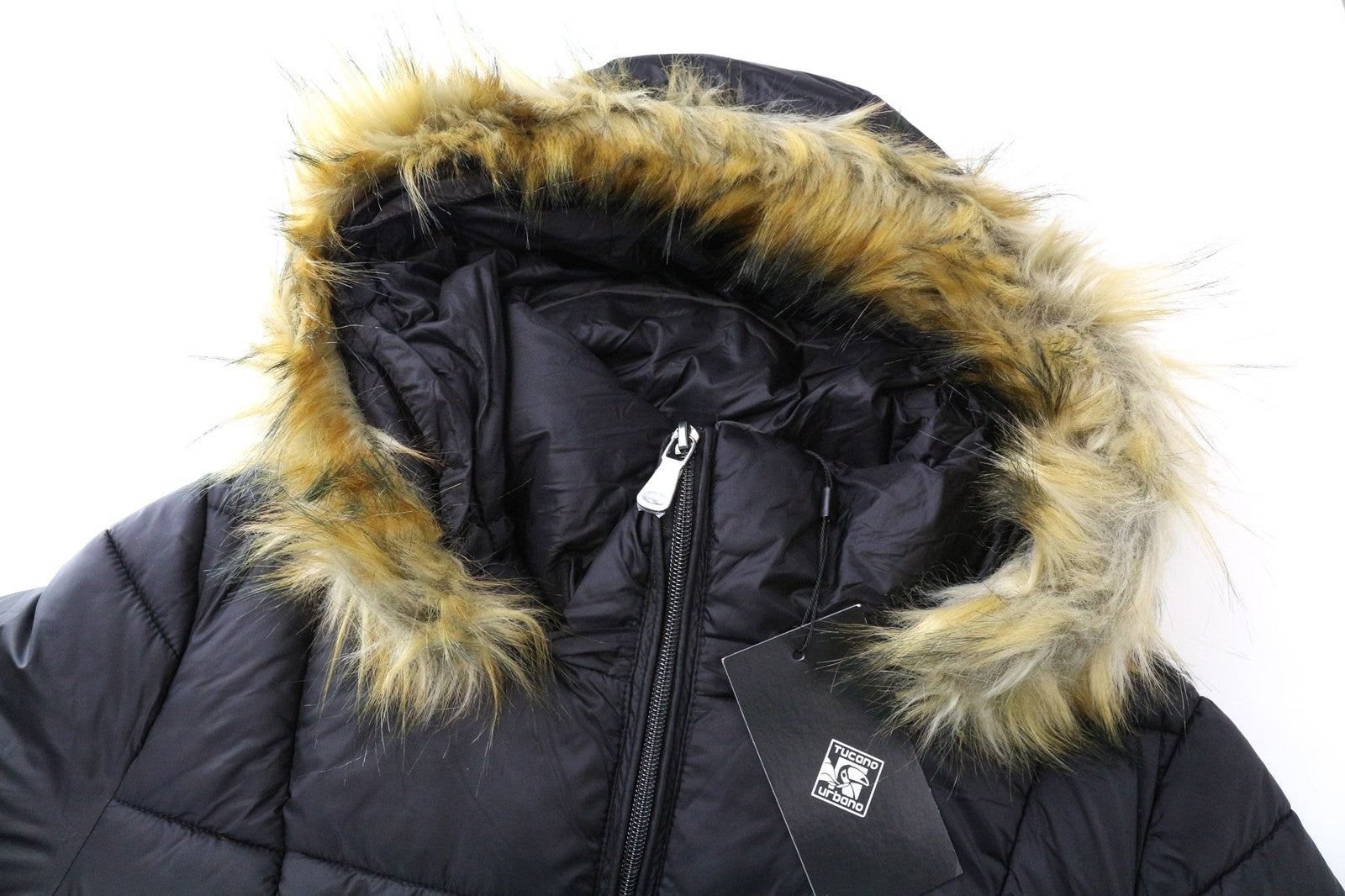 TUCANO URBANO Furbet moteriška M dydžio juoda paminkštinta striukė su dirbtinio kailio gobtuvu 