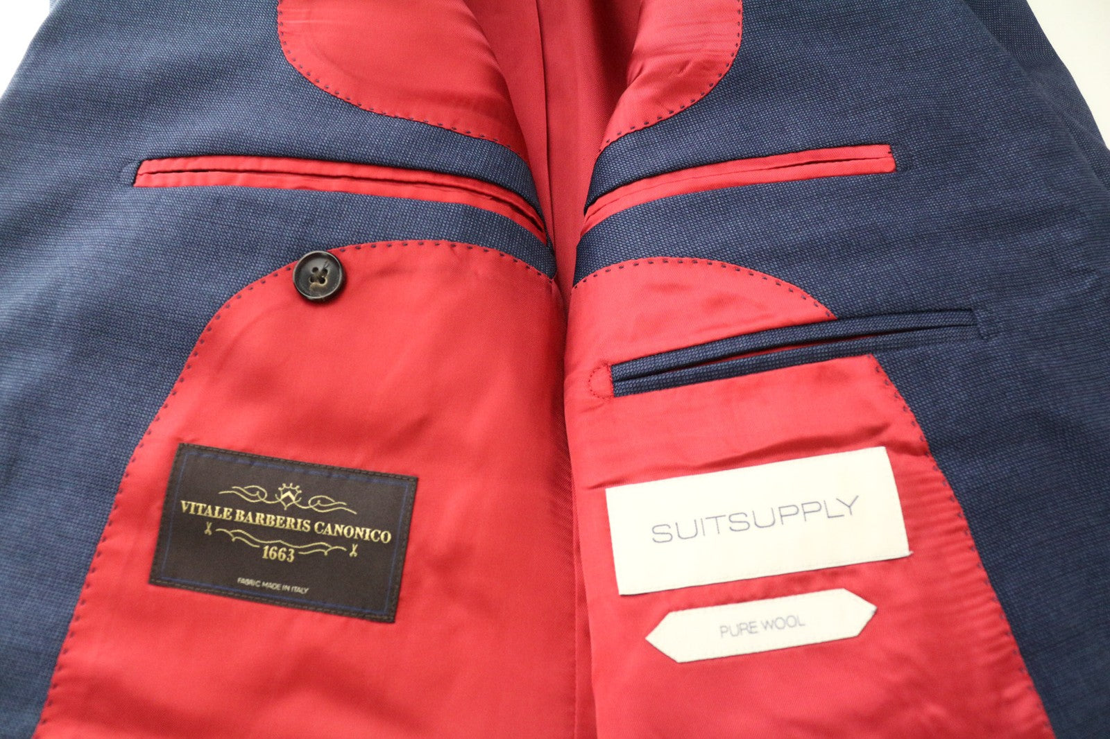 „SUITSUPPLY Sienna“ vyriškas mėlynas languotas vilnonis švarkas su UK38S raštu, klasikinio stiliaus, mėlynas 