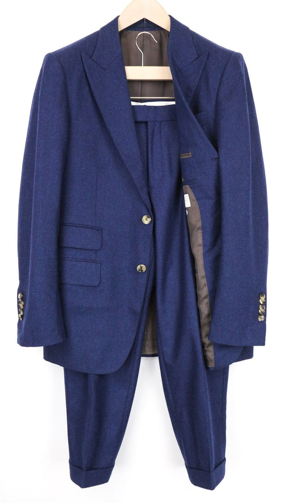 SUITSUPPLY Washington Men's UK40R Blue Wool Flannel Suit 2-Piece Extra Slim