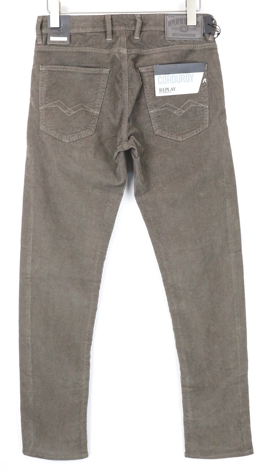 REPLAY Grover Men's W29/L34 Brown Corduroy Trousers Straight Cotton Stretch