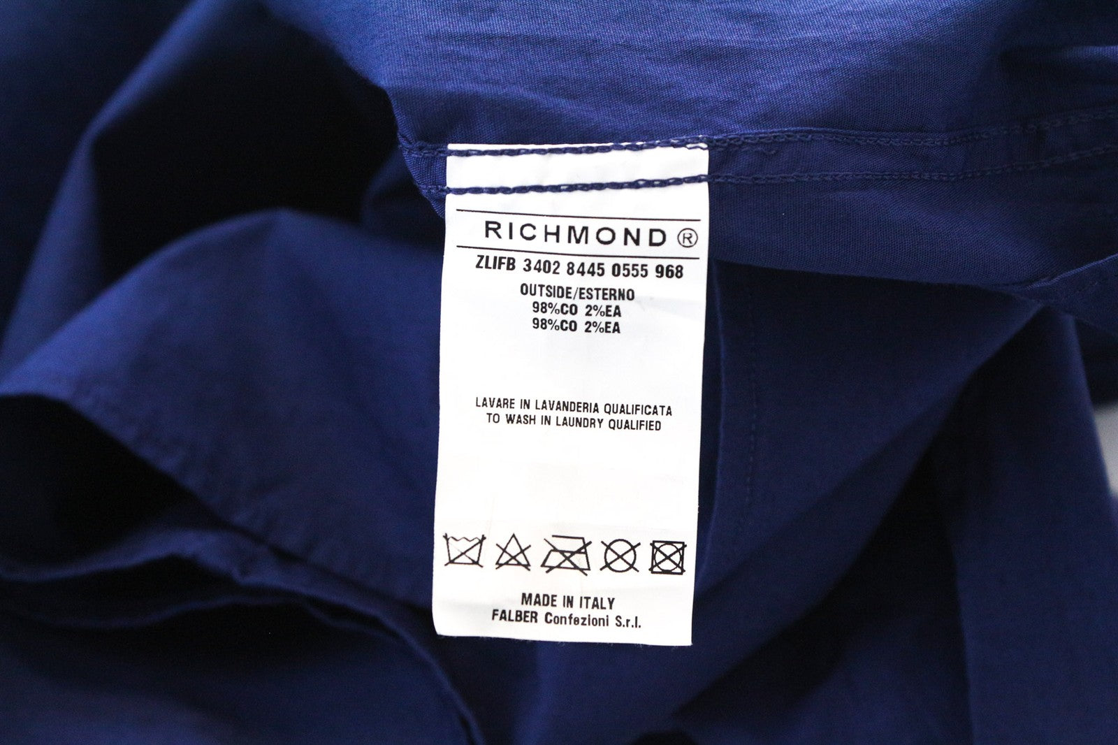 RICHMOND vyriški mėlyni medvilniniai tamprūs marškinėliai su logotipu ir ilgomis rankovėmis, L dydžio 