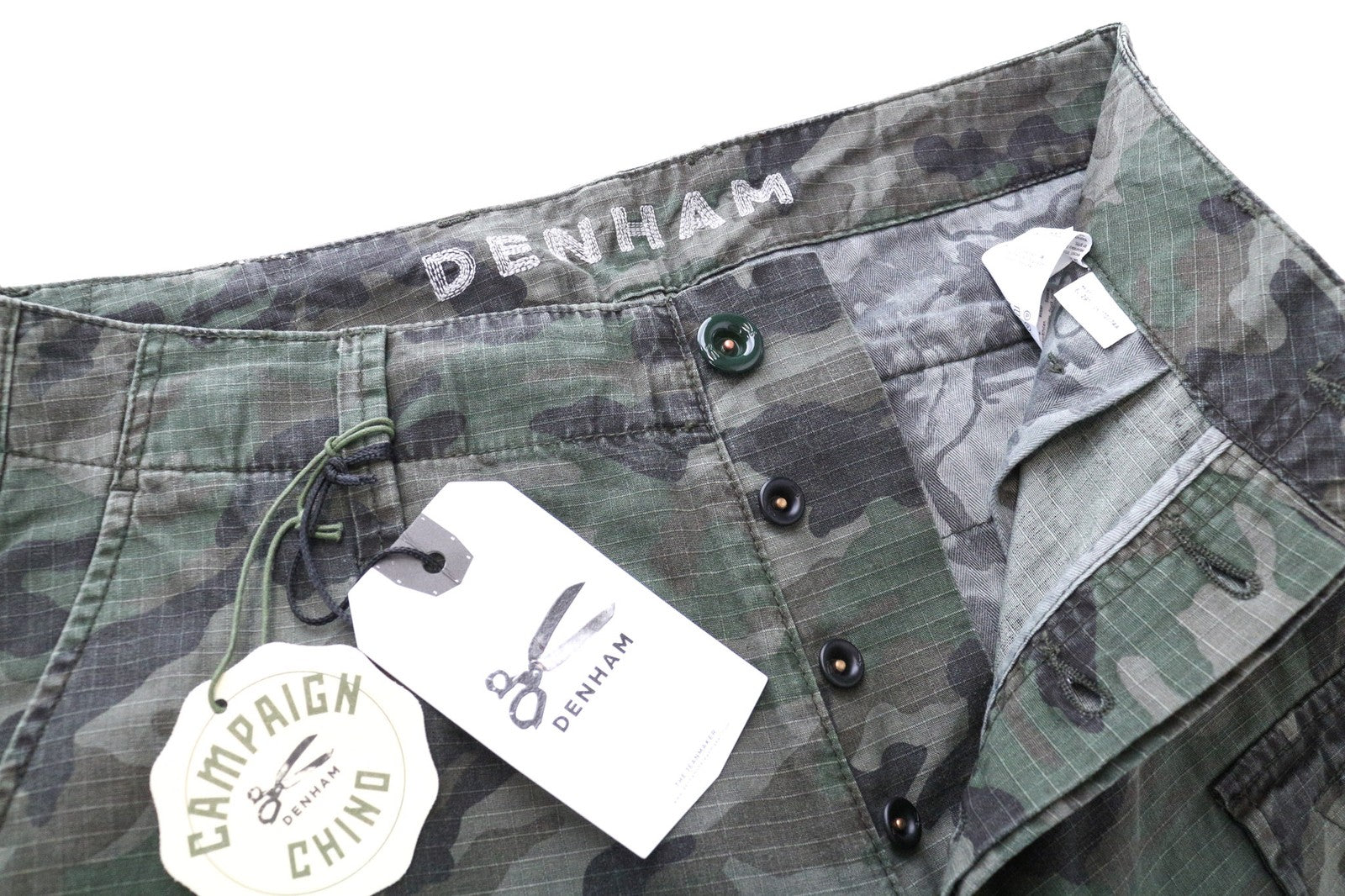 DENHAM Nato Men's W29/L32 Green Cotton Cargo Pants Military Print Pattern