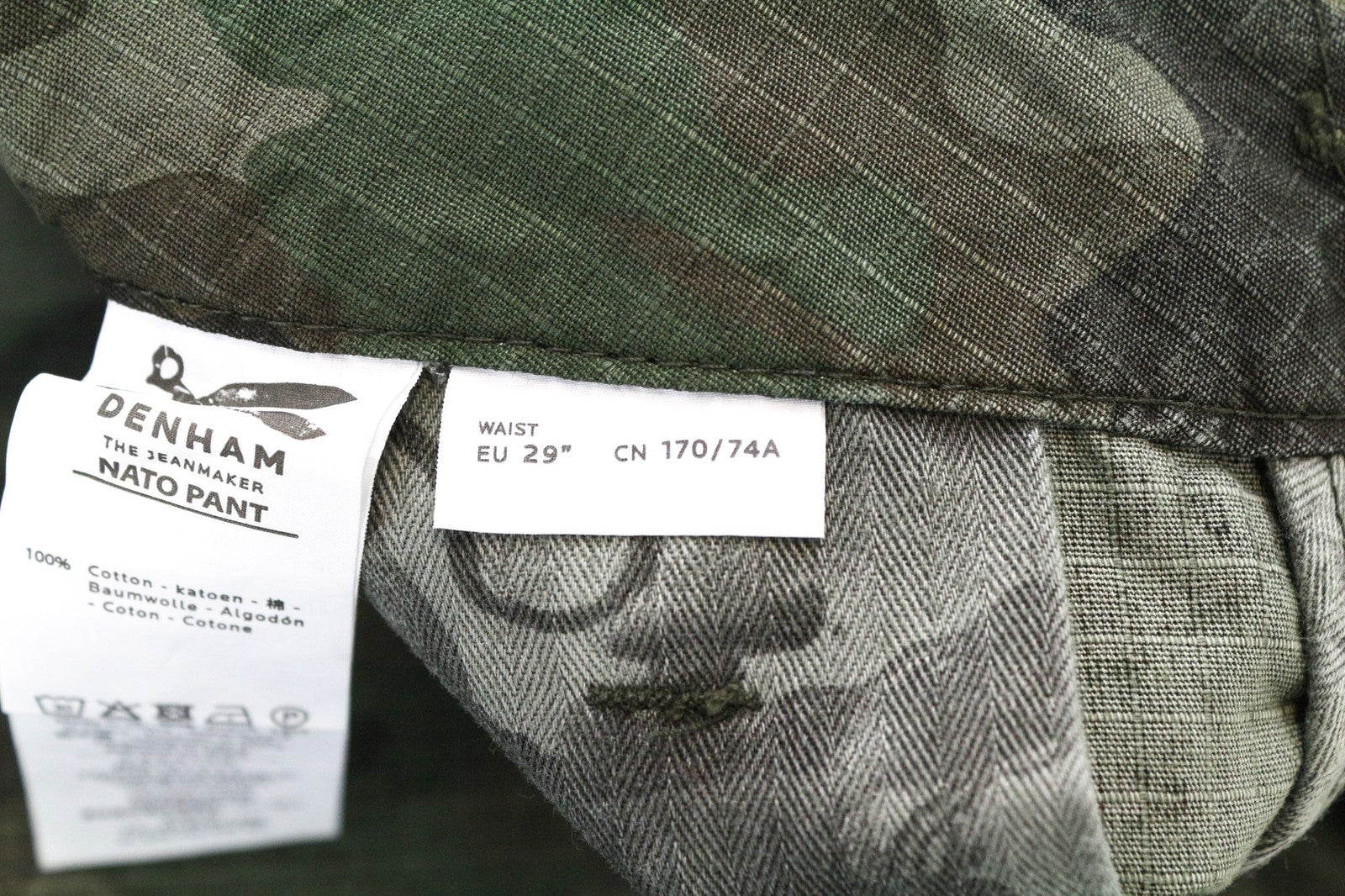 DENHAM Nato Men's W29/L32 Green Cotton Cargo Pants Military Print Pattern