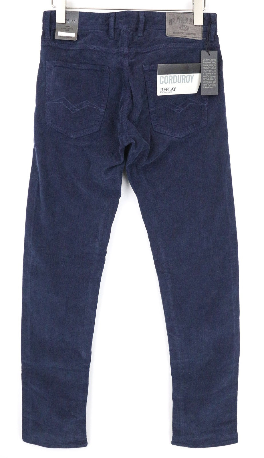 REPLAY Grover Men's W29/L34 Blue Corduroy Trousers Straight Cotton Stretch