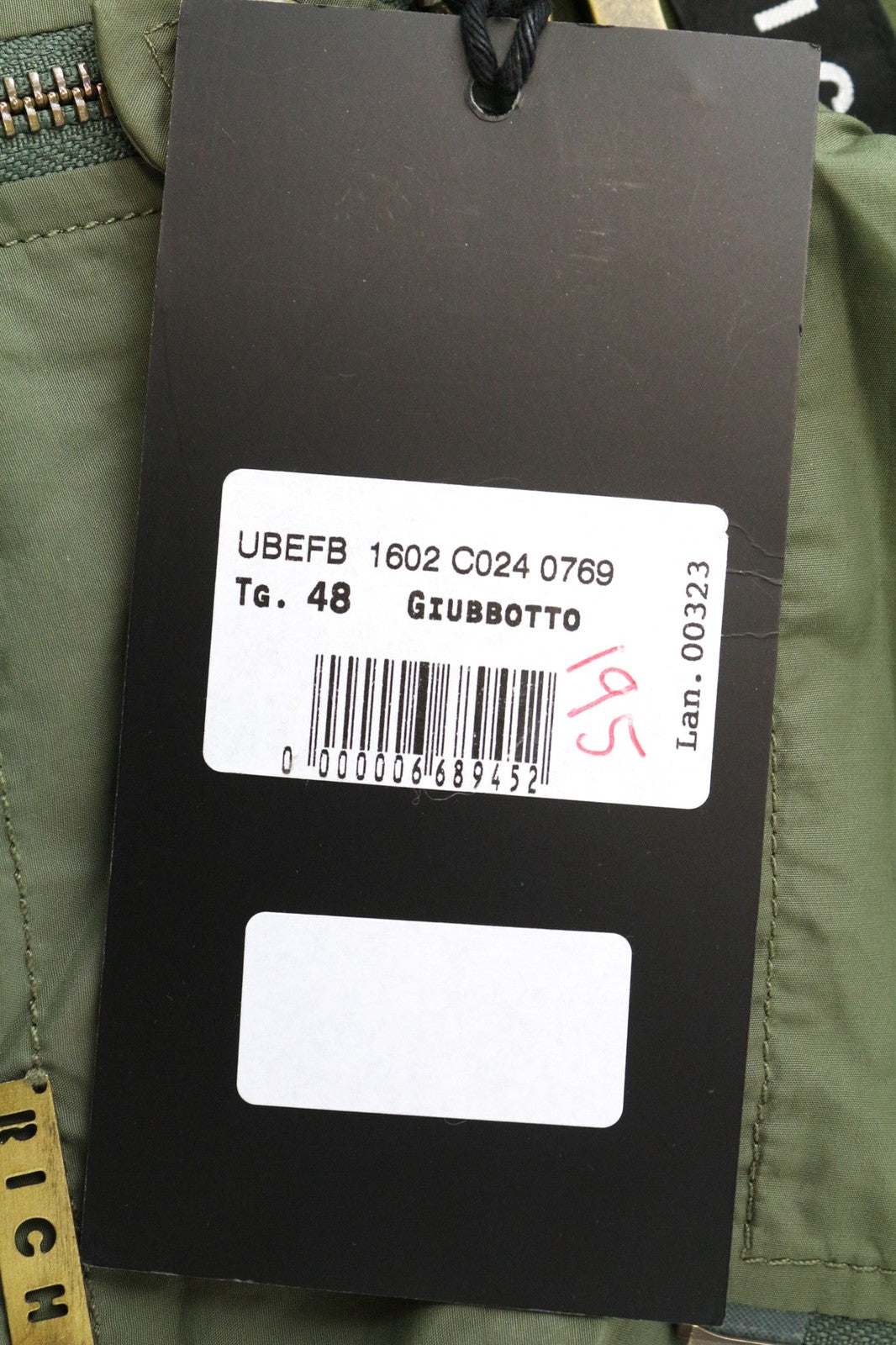 RICHMOND Men's Jacket 48 Green Lightweight Single-Breasted Zipped Long