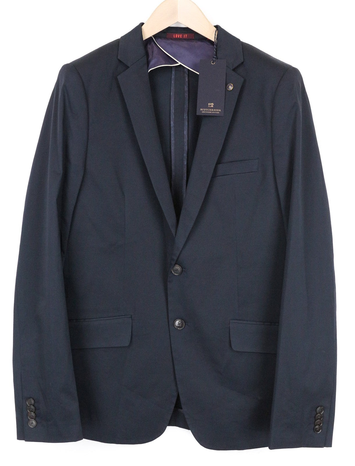 SCOTCH & SODA Ams Couture Men's Blazer L Navy Blue Cotton Stretch Single