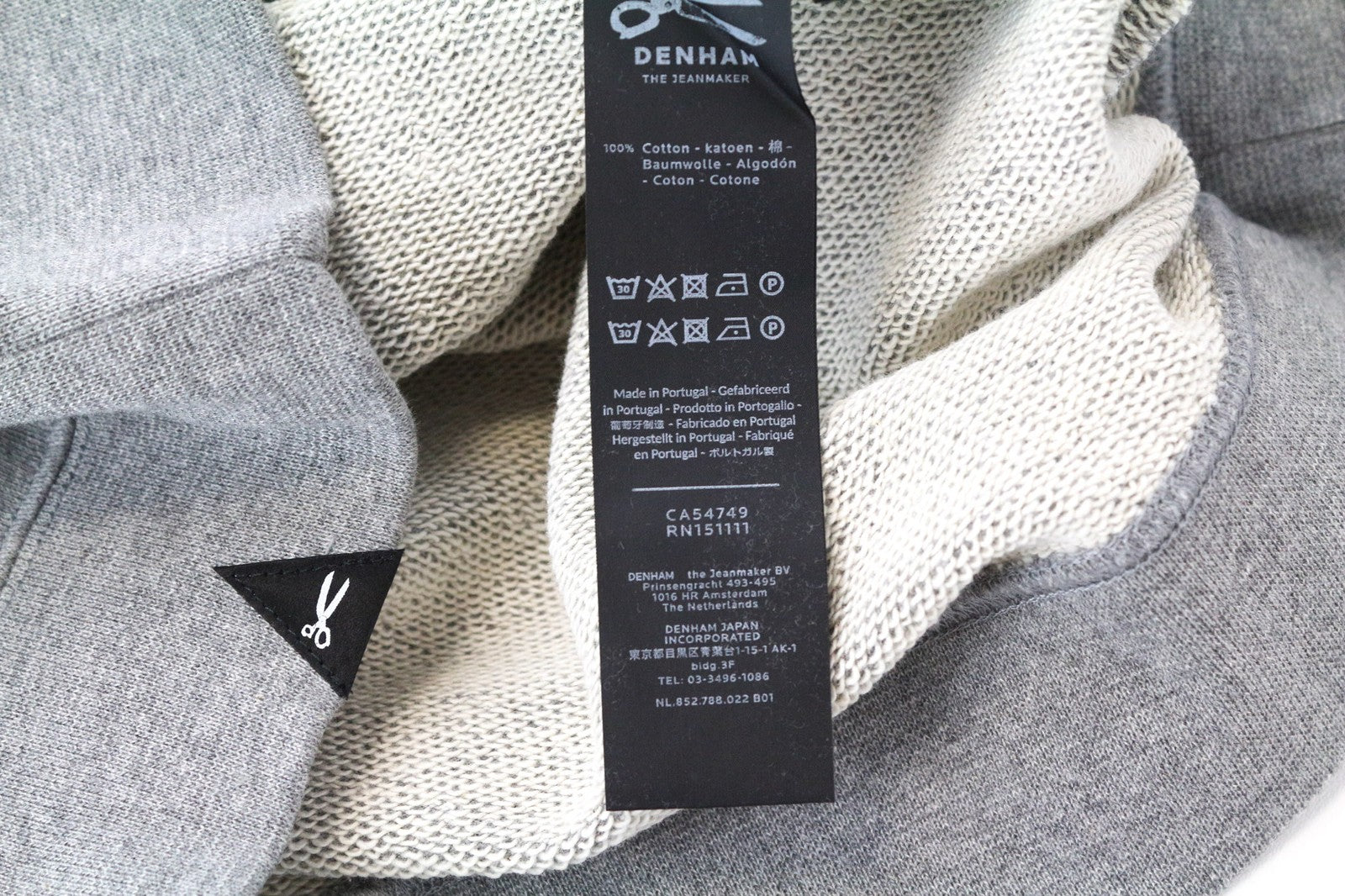 DENHAM vyriškas džemperis su pilku melanžu, apvalia apykakle, XS dydžio 