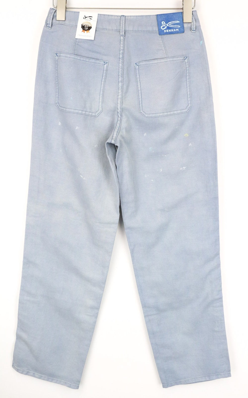 DENHAM Bonnie moteriškos kelnės W23/L28 mėlynos su lopais, dviejų spalvų, plačios tiesios klešnės 