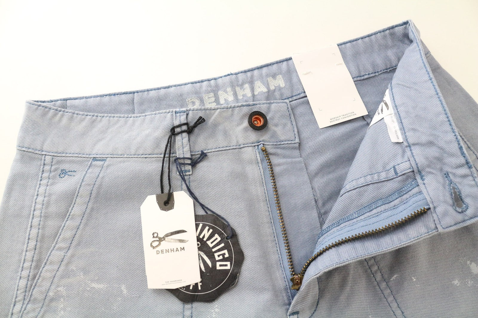 DENHAM Bonnie moteriškos kelnės W23/L28 mėlynos su lopais, dviejų spalvų, plačios tiesios klešnės 