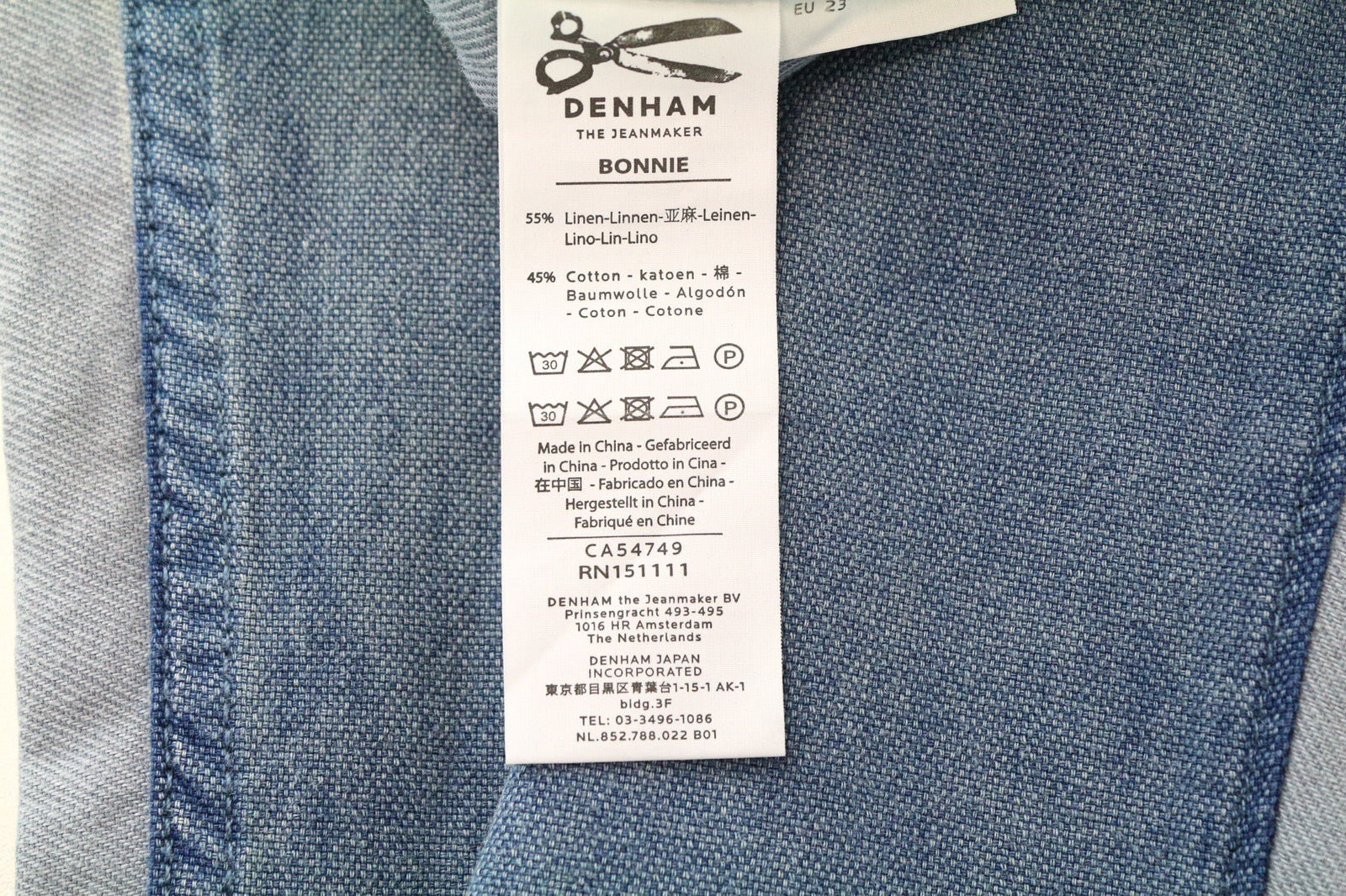 DENHAM Bonnie moteriškos kelnės W23/L28 mėlynos su lopais, dviejų spalvų, plačios tiesios klešnės 