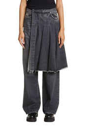 R13 Kilted Damon moteriški džinsai 27 Everit juodas blukintas sijonas aukštu juosmeniu RRP 899 € 