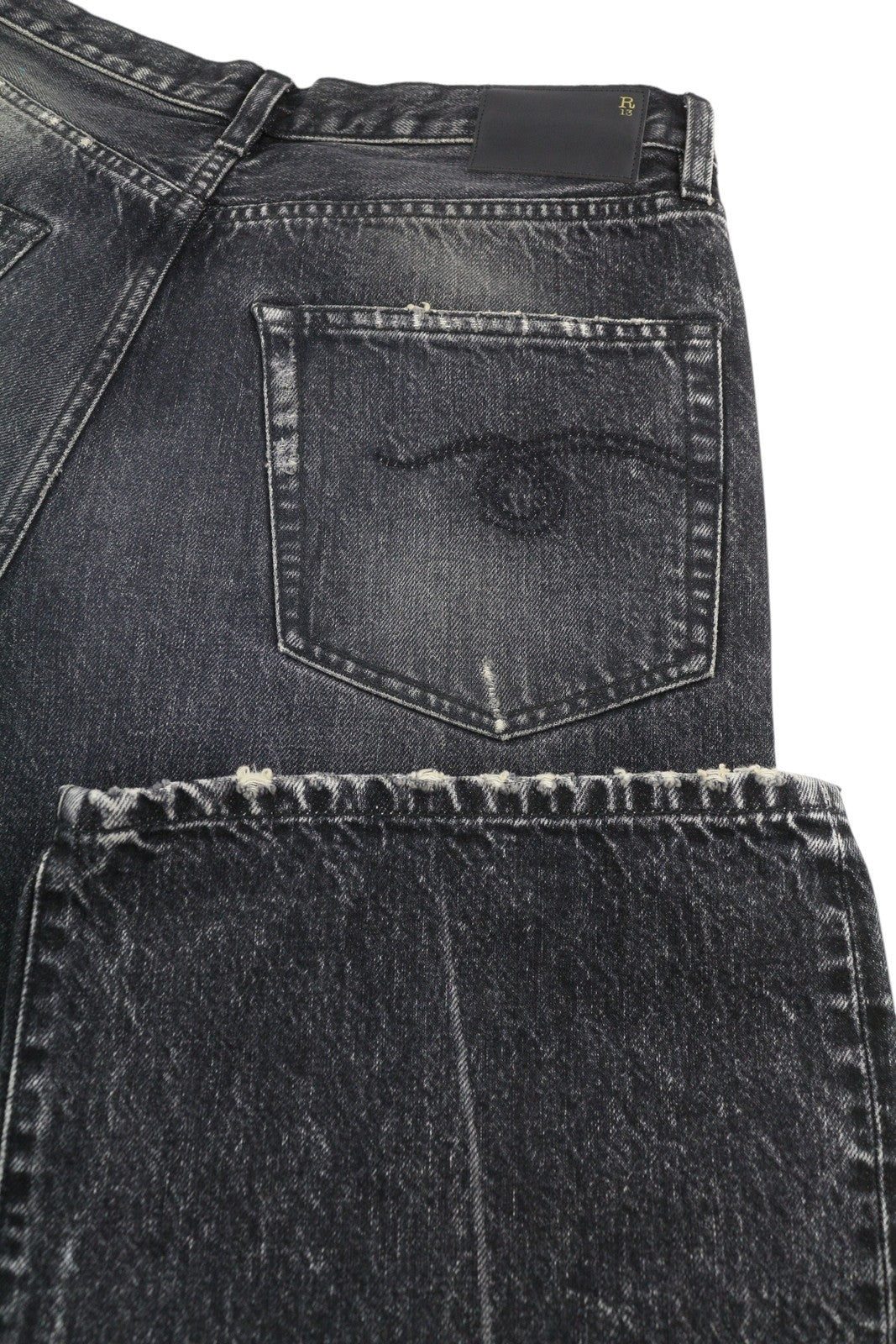 R13 Kilted Damon moteriški džinsai 27 Everit juodas blukintas sijonas aukštu juosmeniu RRP 899 € 