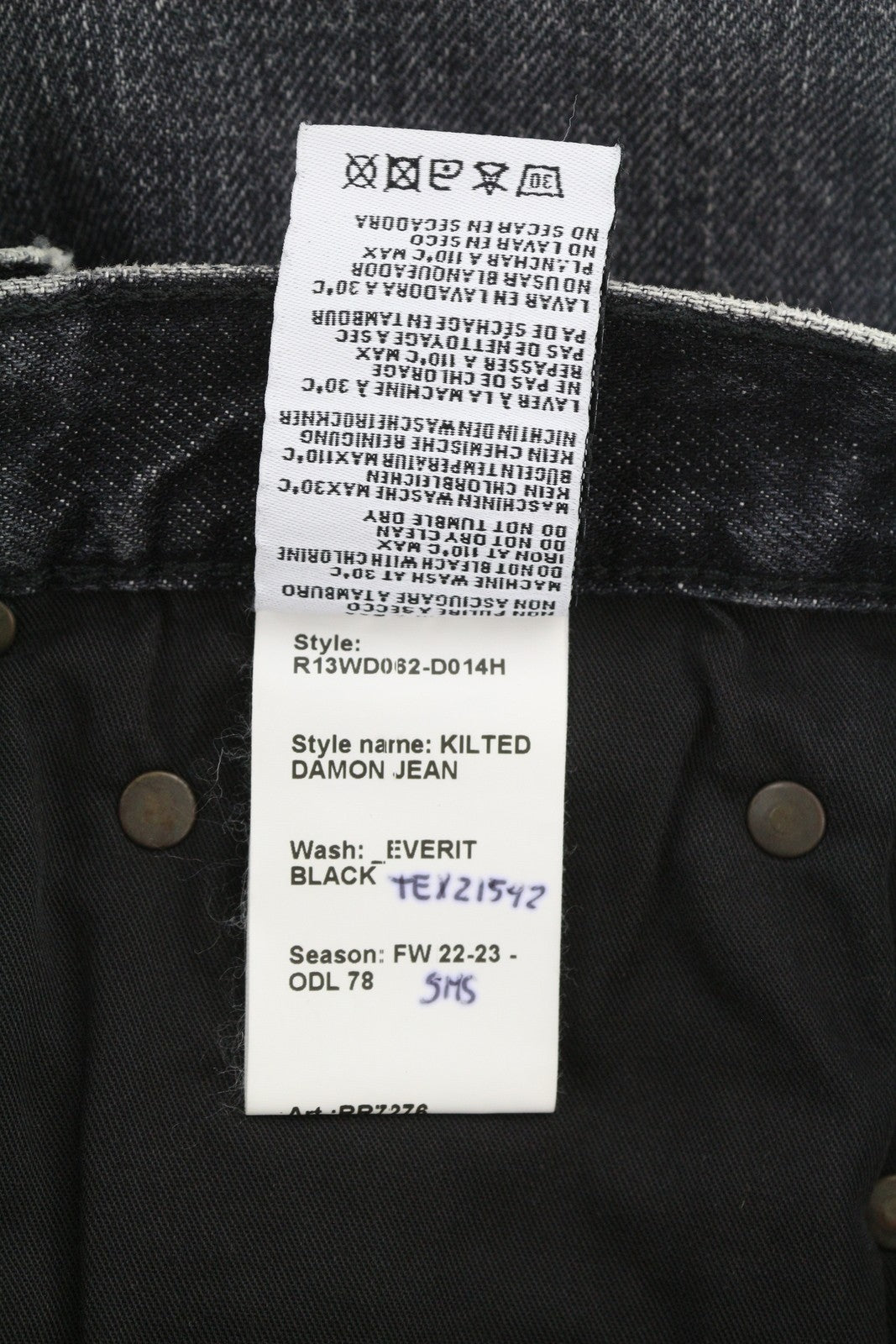 R13 Kilted Damon moteriški džinsai 27 Everit juodas blukintas sijonas aukštu juosmeniu RRP 899 € 