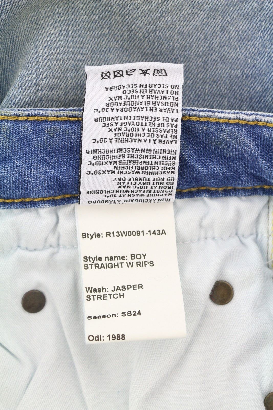 R13 Boy Straight W Rips Women Jeans 27 Jasper Stretch Washed Faded Distress