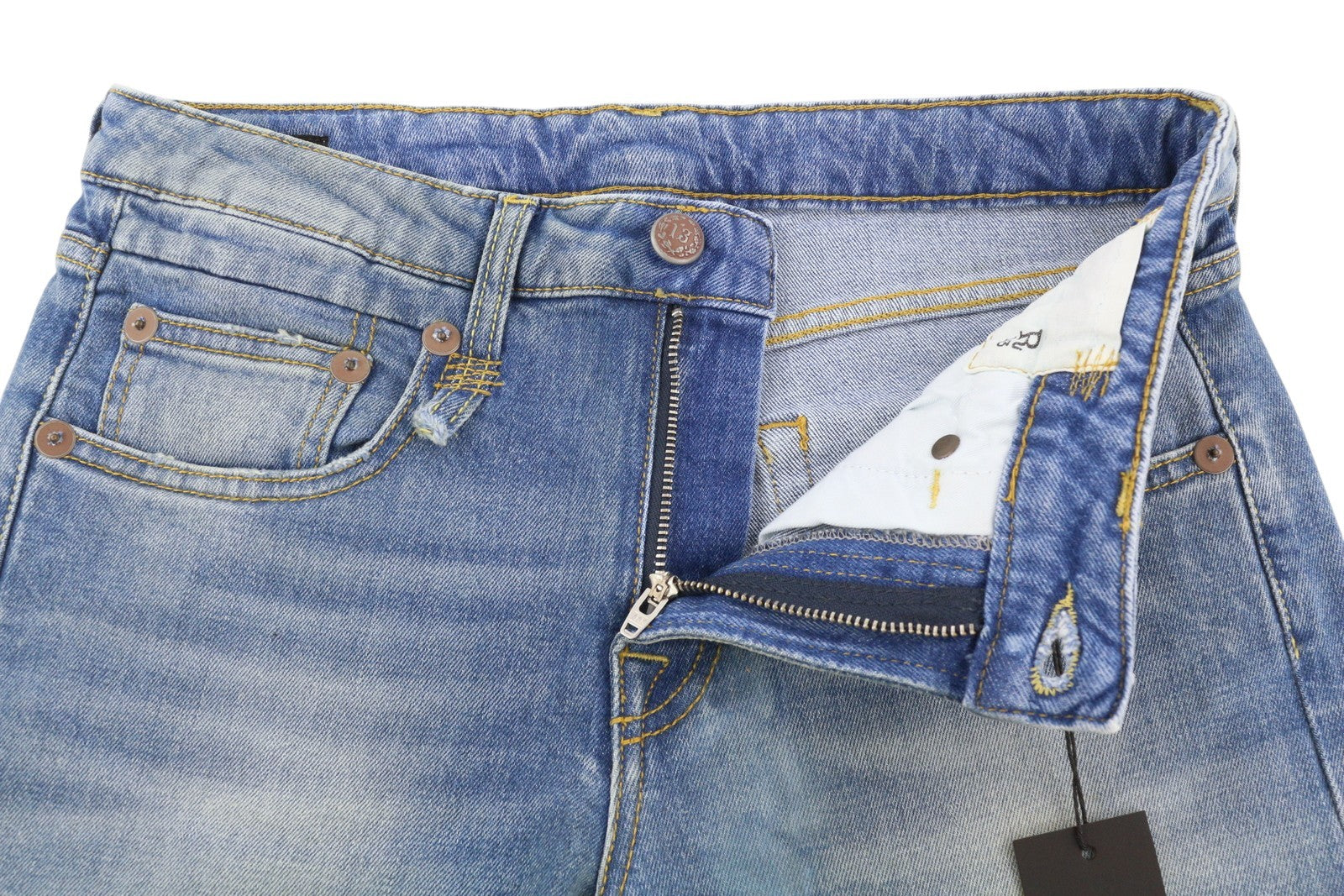 R13 Boy Straight W Rips Women Jeans 27 Jasper Stretch Washed Faded Distress