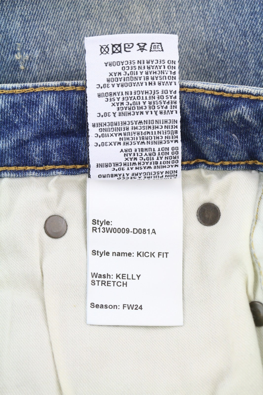 R13 Kick Fit Women Jeans 24 Kelly Stretch Flared Cropped Faded Denim RRP€699